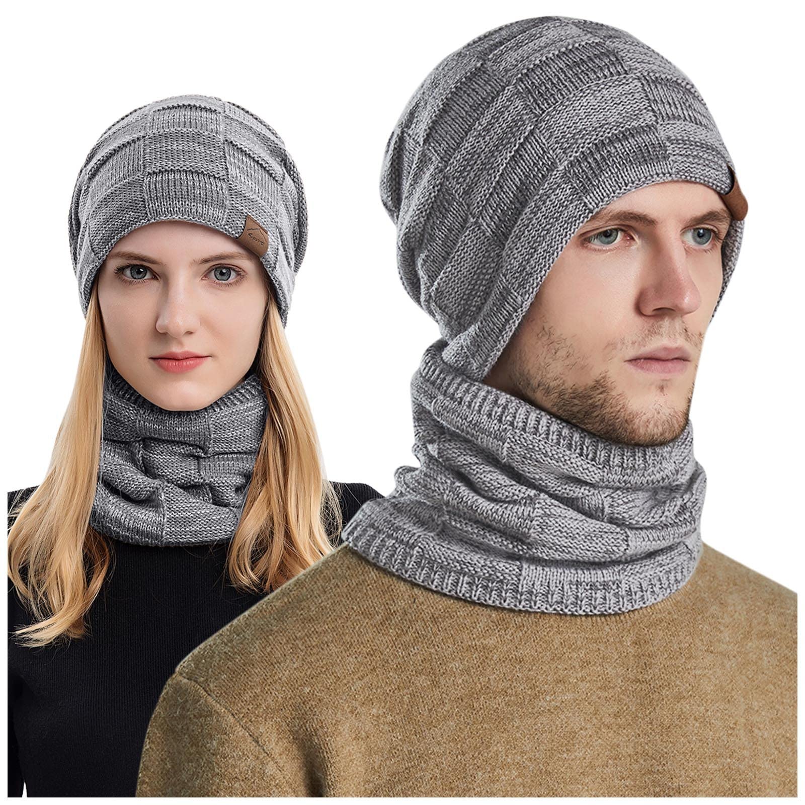 Men's & Women's Winter Beanie Hat and Scarf Set - Fleece Lined Knit Skull Cap & Neck Warmer for Cold Weather - Perfect for Skiing, Snowboarding & Outdoor Winter Activities