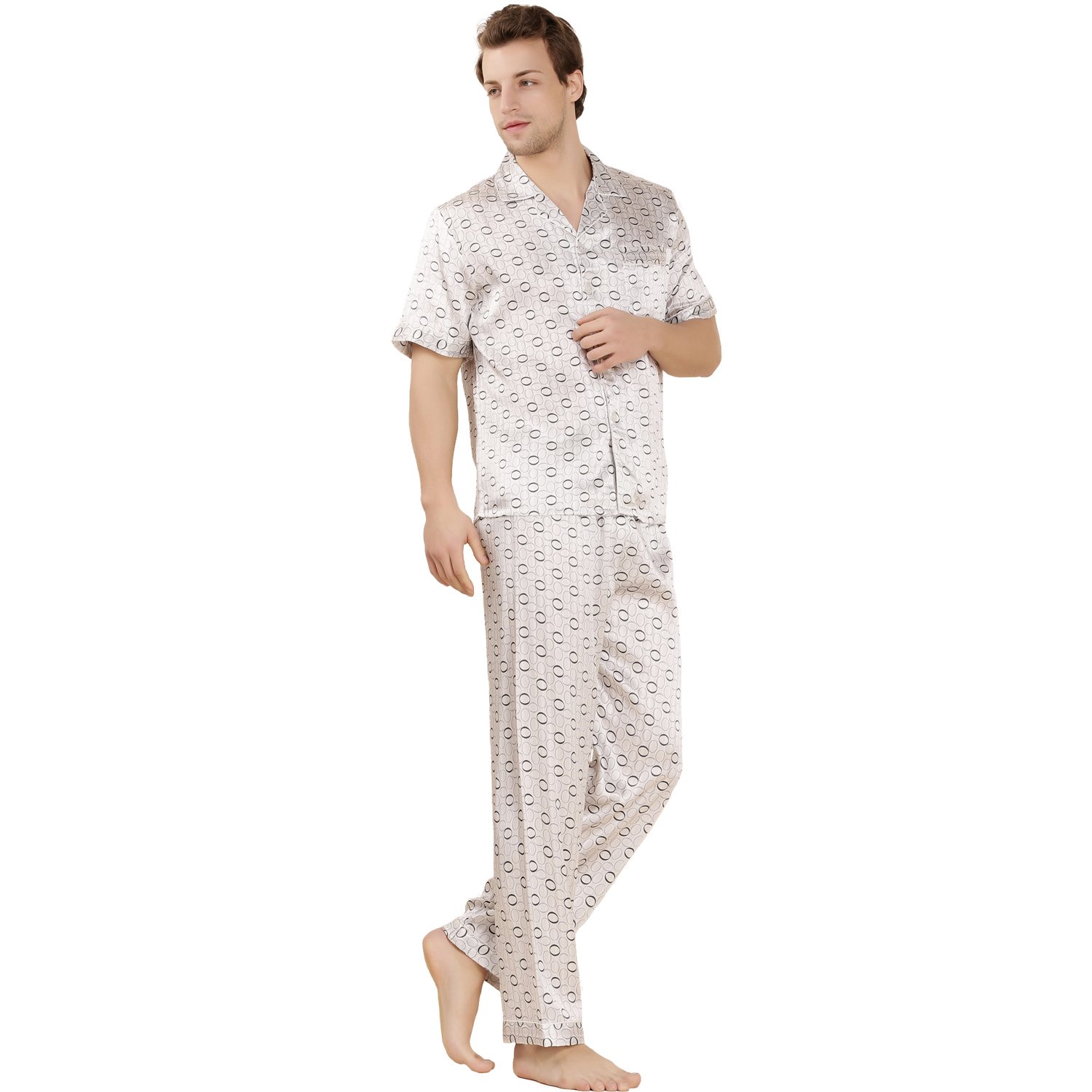 LoveSilk Men's 100% Pure Silk Pajama Set - Short Sleeve Sleepwear for Men - Breathable & Comfortable Nightwear - Perfect Gift for Birthday, Anniversary & Father's Day - Ideal for Lounging, Travel & Relaxation at Home