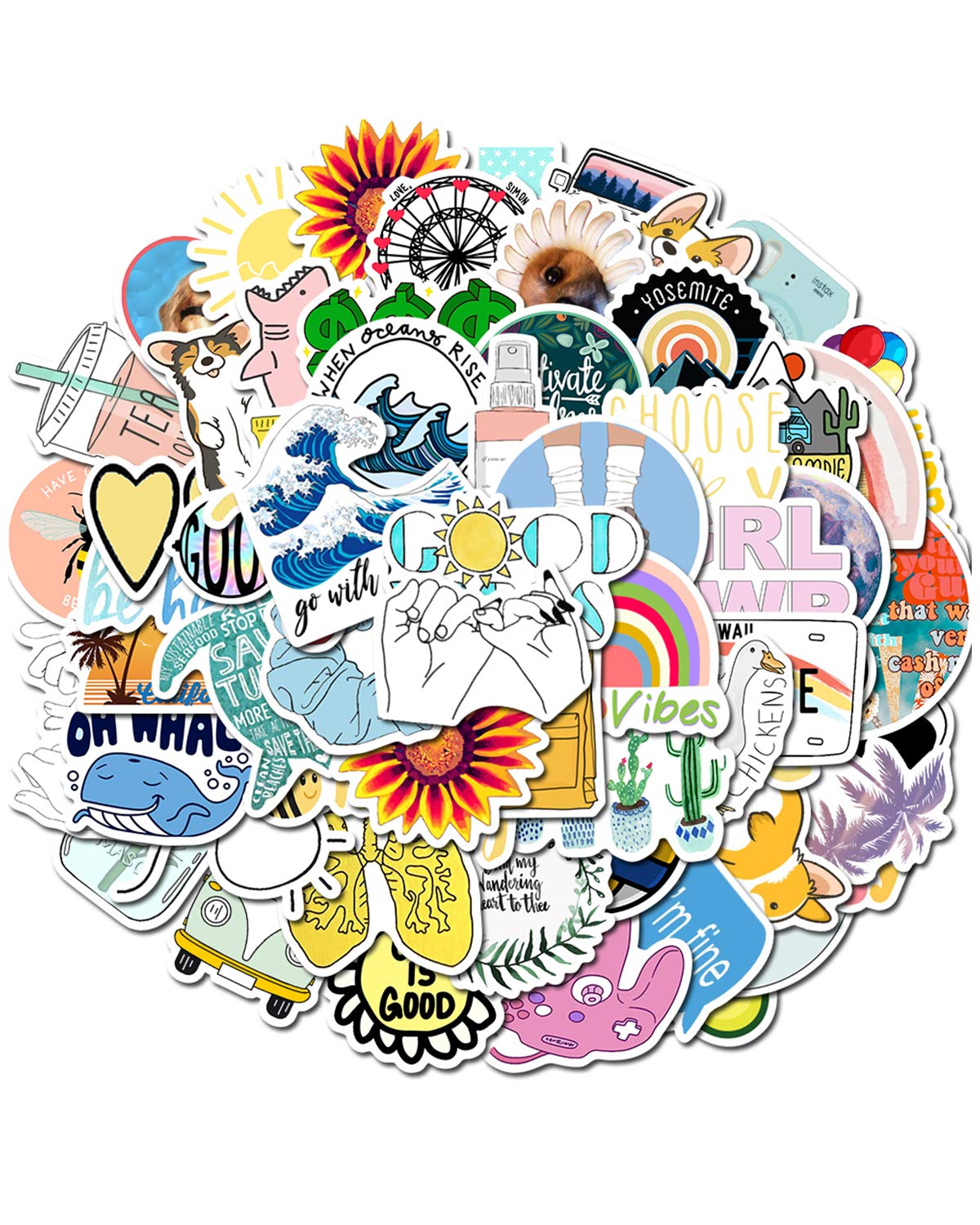 50 Pcs VSCO Aesthetic Stickers Pack - Waterproof, Trendy Vinyl Decals for Water Bottles, Laptops, Luggage - Perfect for Girls, Teens & Kids | Great for DIY Crafts, School Supplies & Personalizing Accessories
