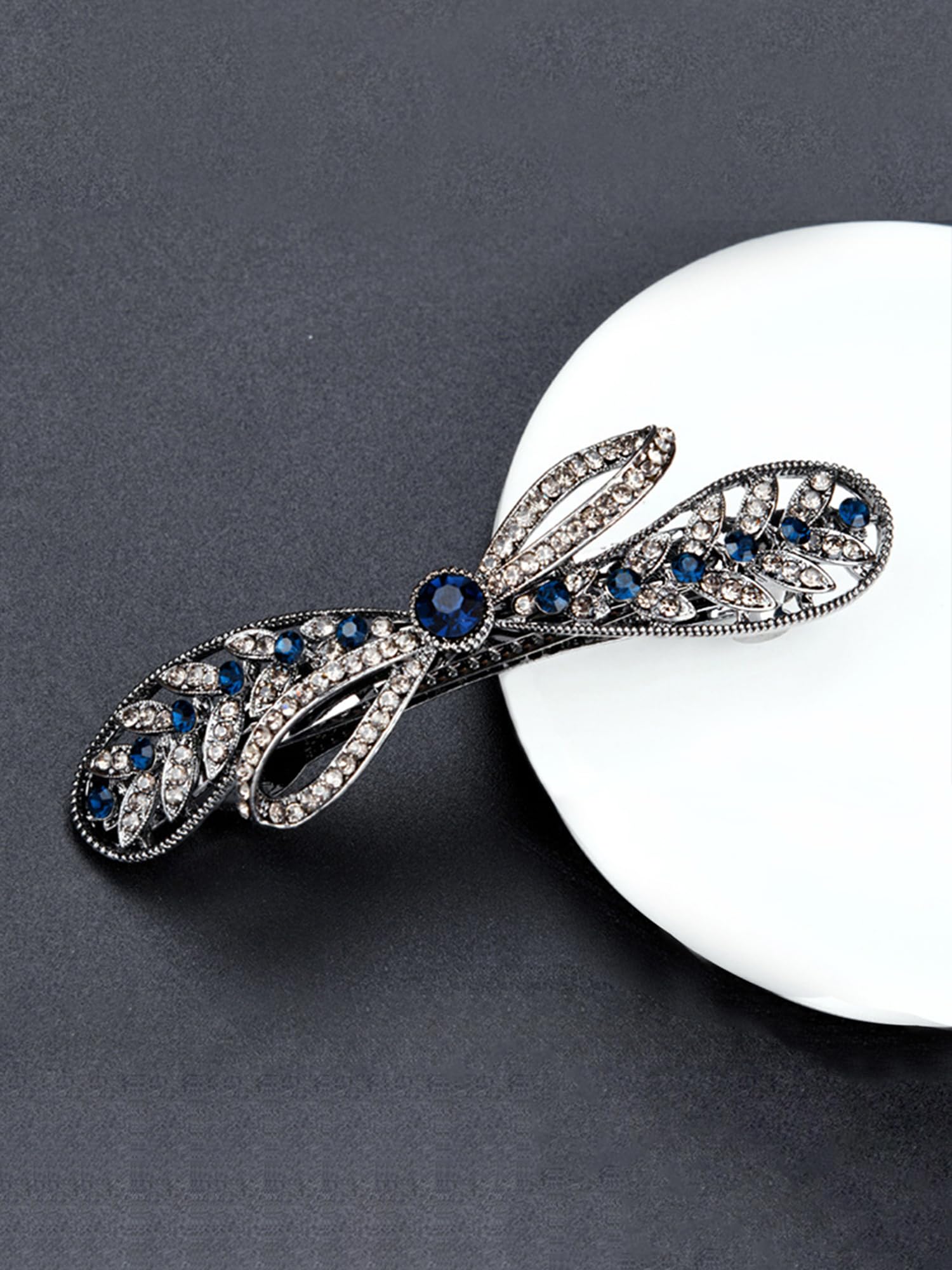 Yellow Chimes Hair Clips for Women & Girls - Blue Crystal French Barrette Hair Accessories for School, Work & Special Occasions