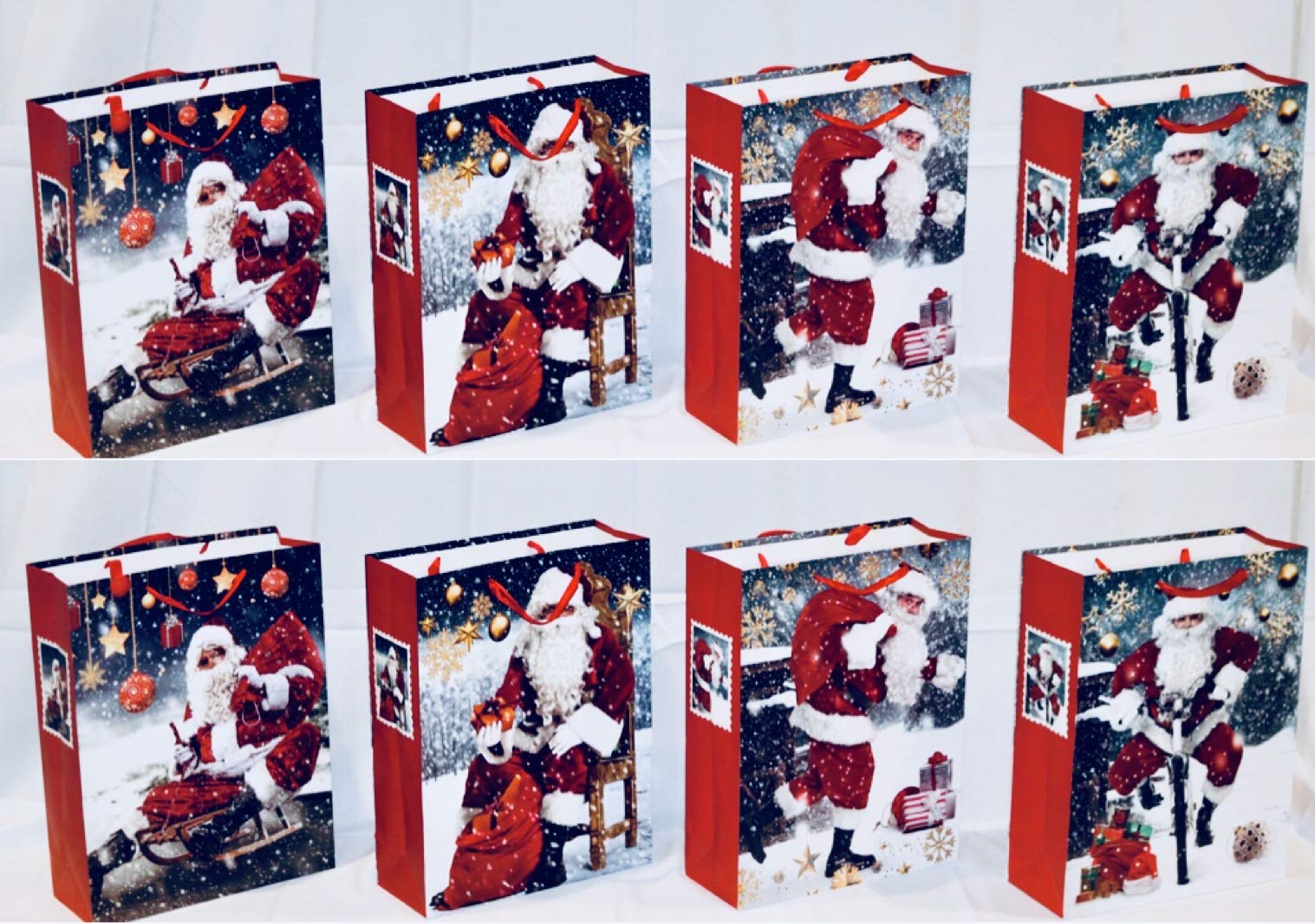 8 Large Christmas Gift Bags Bulk Holiday Assortment - Santa Claus Design for Xmas Presents, Party Favors & Festive Gift Wrapping