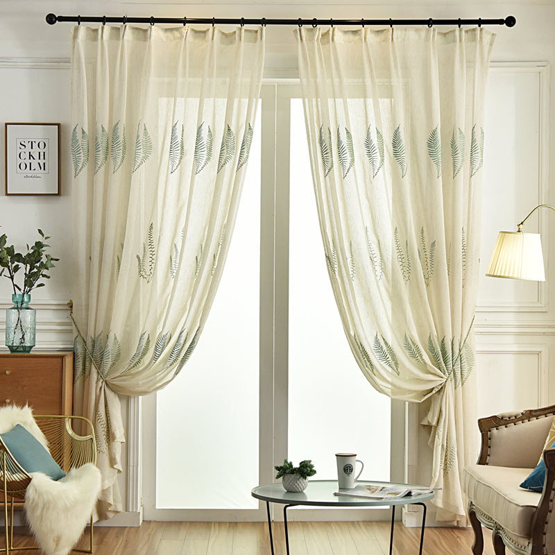 Custom Sheer Ivory Gauze Curtain with Leaf Knitting Design - Lightweight & Airy Window Drapes for Living Room, Bedroom, and Nursery Decor