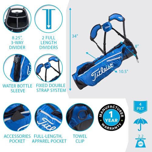 Titleist Premium Golf Carry Bag - Lightweight & Durable Stand Bag for Men & Women | Perfect for Walking the Course, Range Practice & Travel