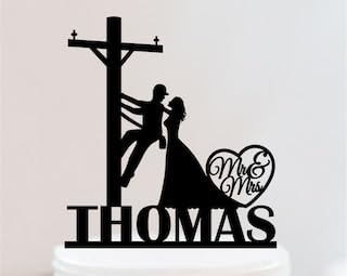 Electrician Wedding Cake Topper - Custom Power Lineman Mr & Mrs Cake Decorations for Bride & Groom | Perfect for Wedding, Engagement & Anniversary Parties | Cake Decor for Electrician-Themed Celebrations