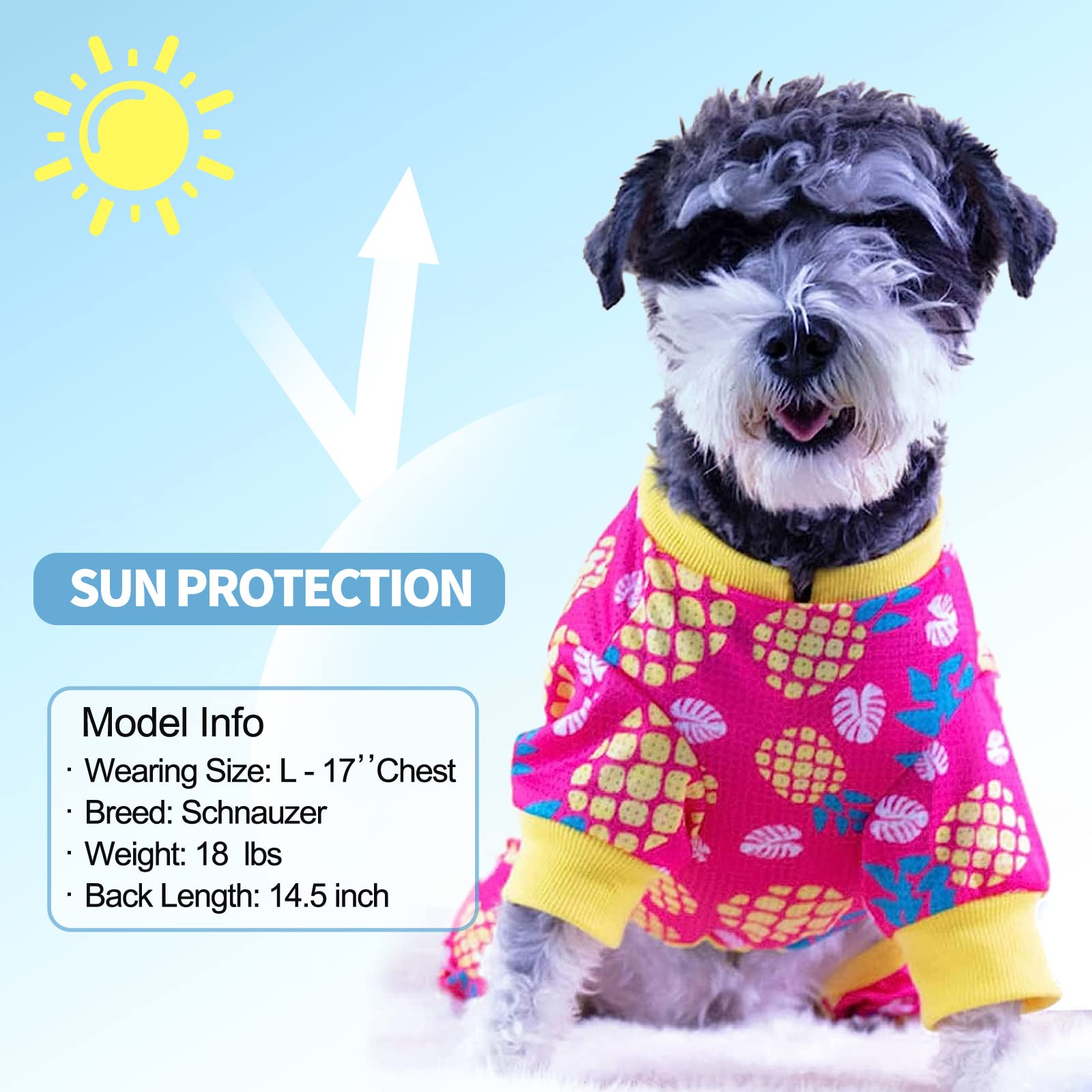 KYEESE Lightweight Dog Pajamas - Soft Dog Onesie Jumpsuit for Small & Medium Dogs, Anti-Shedding Cover, Comfortable Sleepwear (Size Small, Pineapple Print) - Perfect for Indoor Lounging, Cold Weather & Photo Shoots