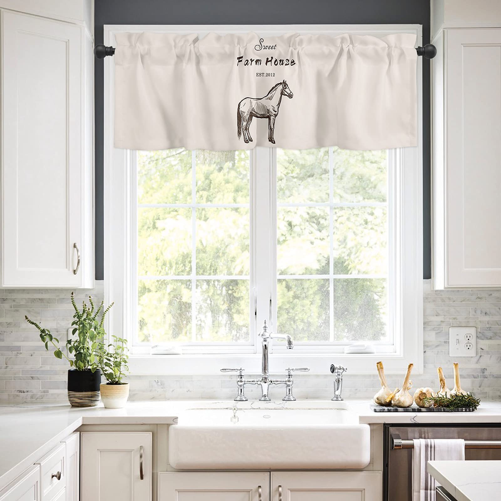 EZON-CH Farmhouse Style Valance Curtains 54x18 Inch - Rod Pocket Window Treatments for Kitchen, Living Room & Bathroom - Perfect for Rustic Home Decor & Cozy Farmhouse Aesthetic