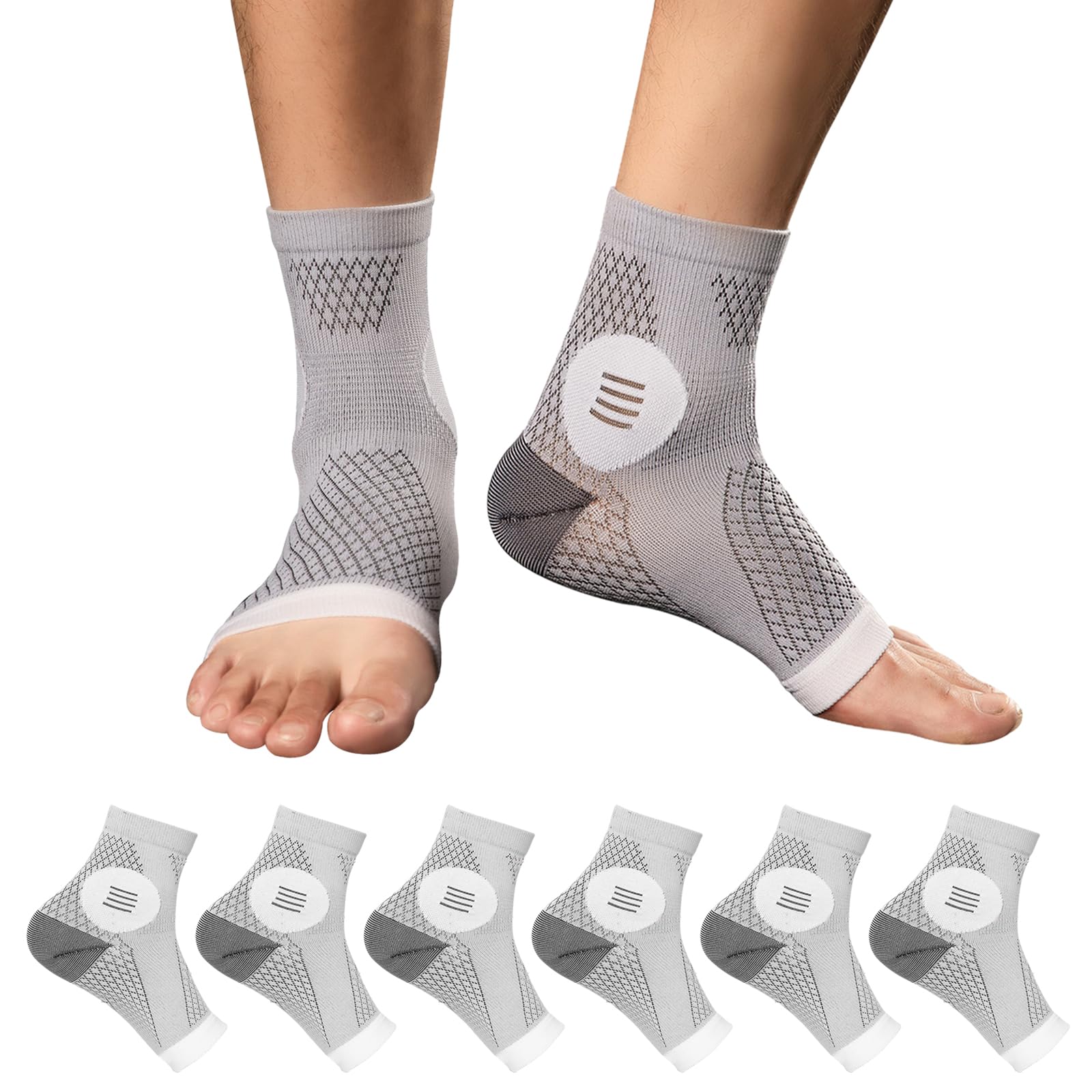 3 Pairs Plantar Fasciitis Relief Socks - Toeless Compression Socks with Arch Support for Heel Spurs, Foot Pain & Swelling - Neuropathy Socks for Men & Women - Ideal for Running, Walking & Daily Comfort (Gray, Medium)