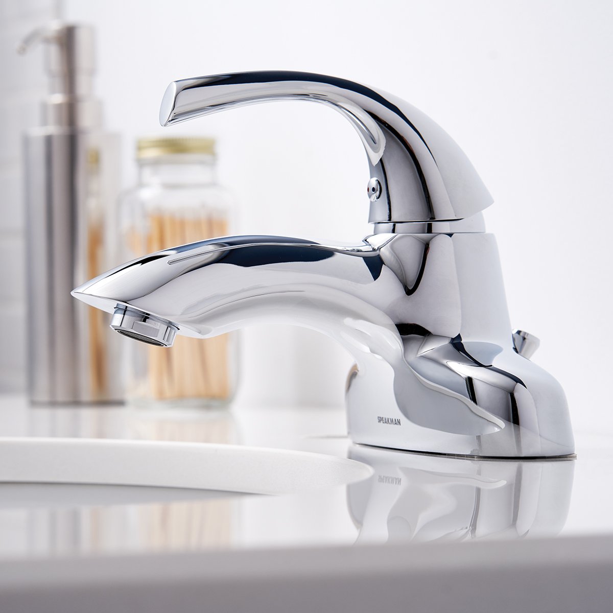 Speakman SB-2111-E-LD Single Handle Bathroom Sink Faucet 1.2 GPM Low Flow Water Saving - Polished Chrome Finish for Modern Bathroom Vanity & Powder Room Installation
