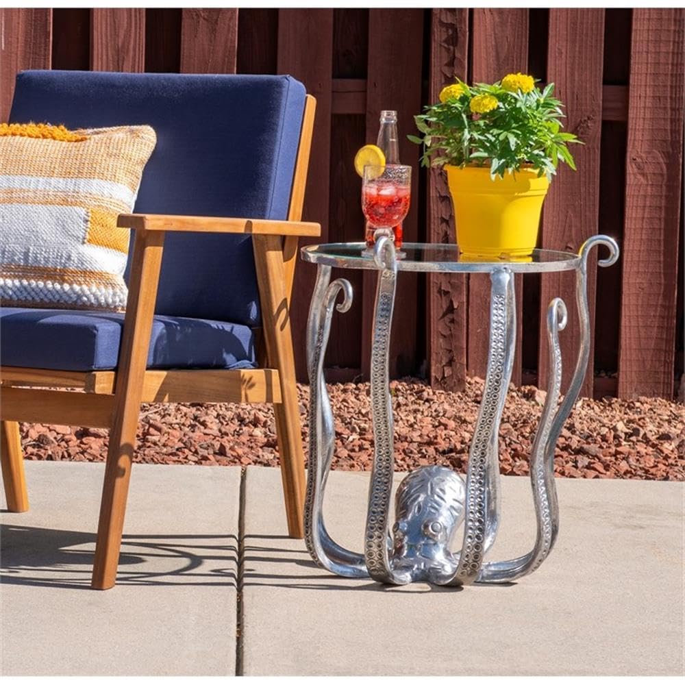 Modern Silver Octopus Aluminum and Glass Coffee Table - Stylish Living Room Centerpiece for Home & Office Decor