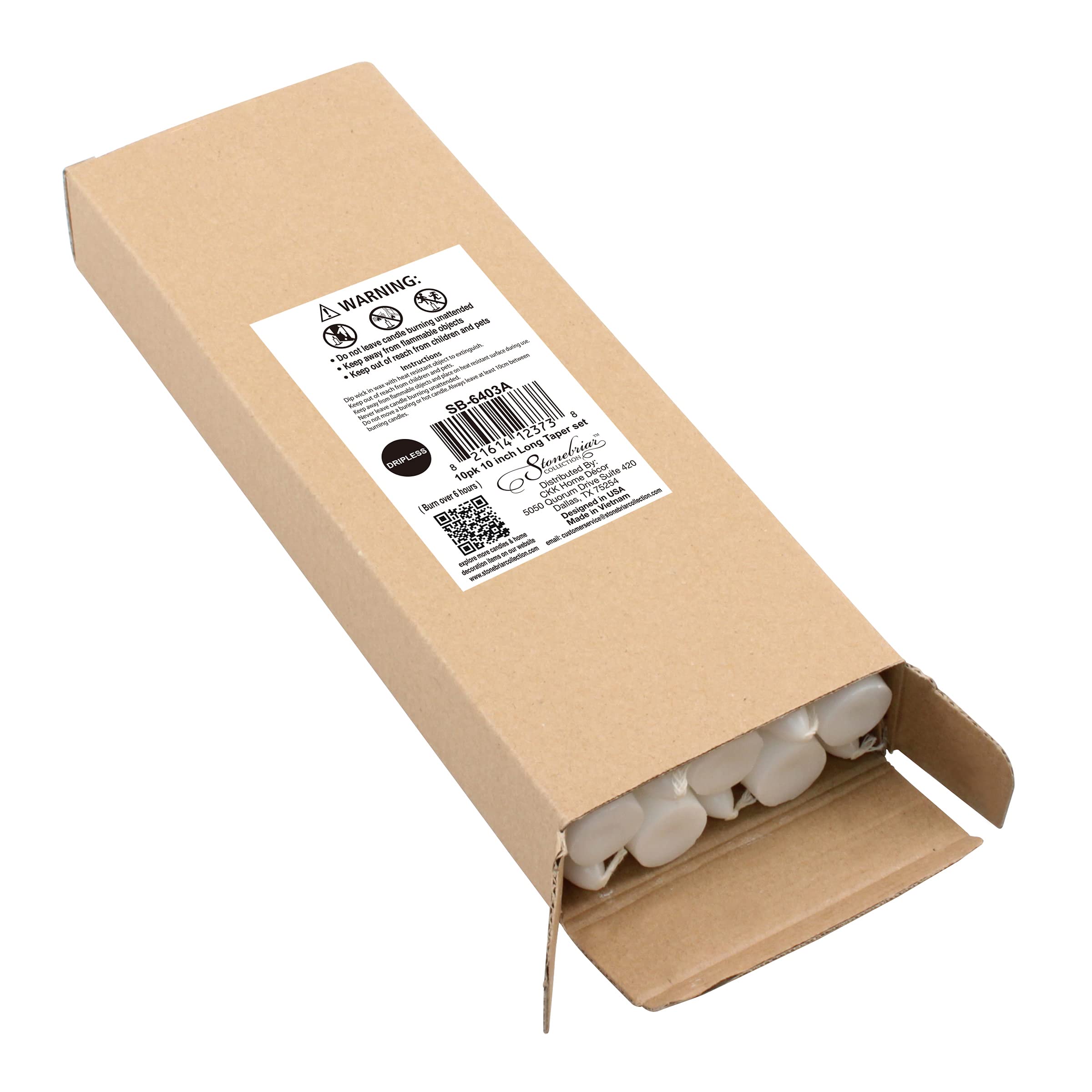 Stonebriar 10-Inch White Unscented Dripless Taper Candles (10-Pack) - 7 Hour Burn Time for Dining Tables, Weddings & Holiday Decorations