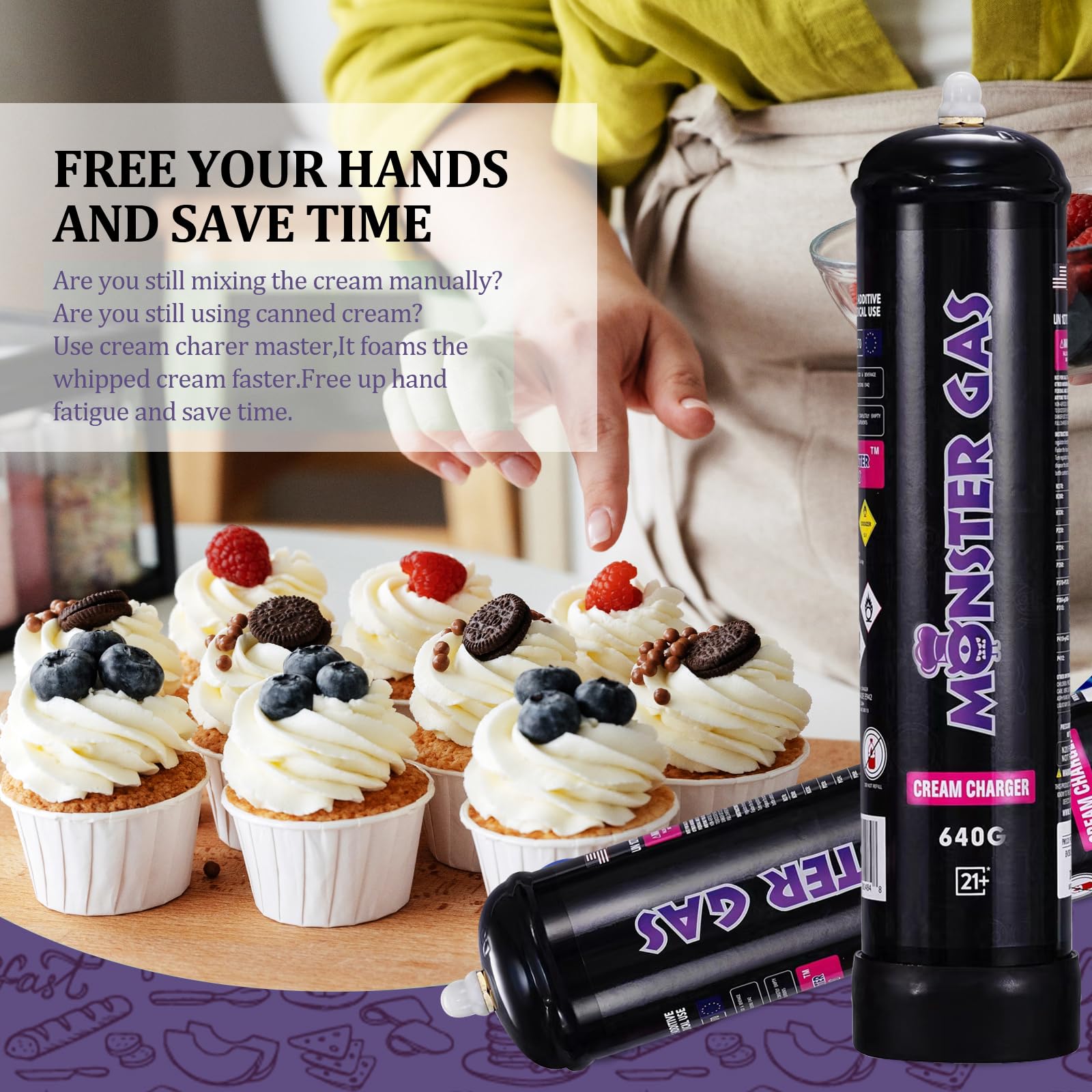 Premium 1.1L Nitrous Oxide Whipped Cream Charger - 640g N2O Tank for Professional Desserts & Coffee Toppings (1 Pack) - Perfect for Bakeries, Cafes & Home Baristas