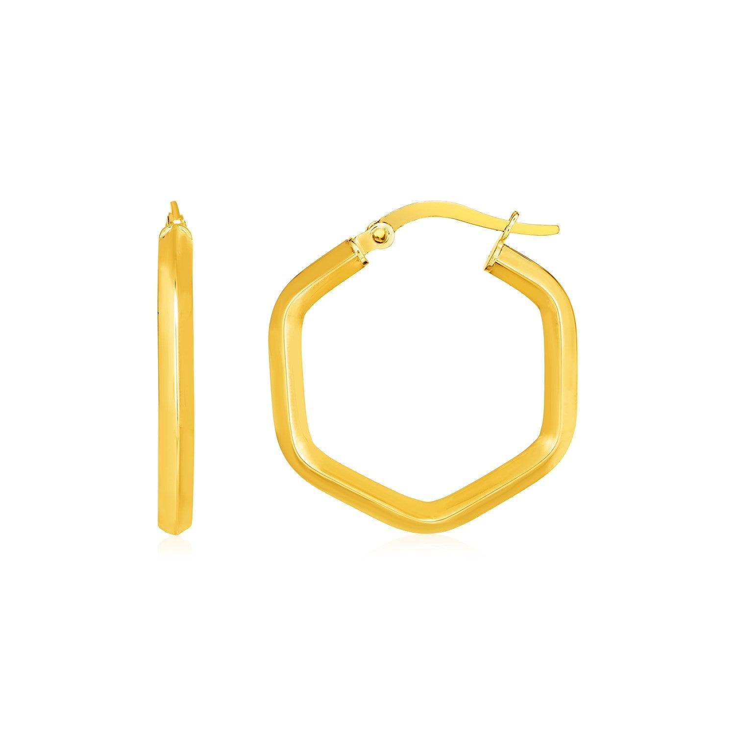 14K Yellow Gold Hexagon Hoop Earrings for Women - Shiny Geometric Dangle Earrings for Everyday Wear, Party & Gift Giving