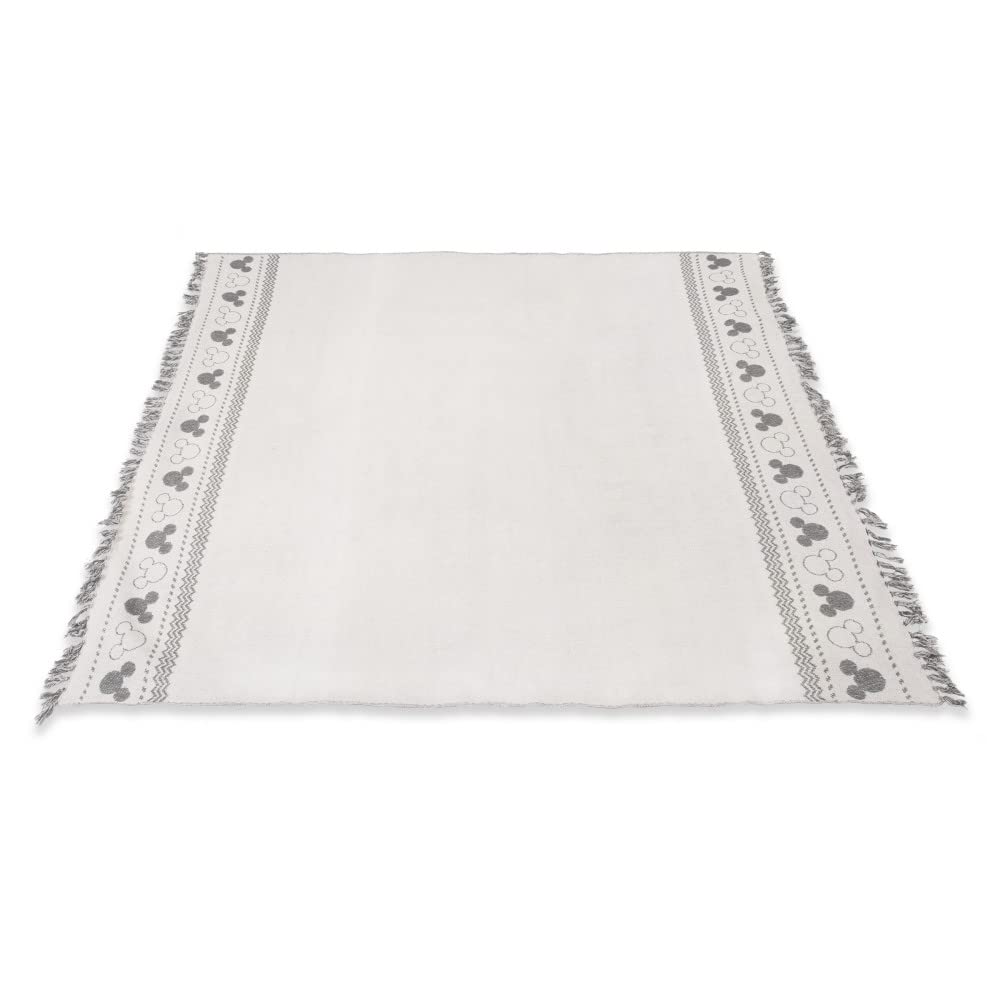 **Disney Mickey Mouse Farmhouse Picnic Blanket - Woven Waterproof Outdoor Blanket for Beach, Park & Camping - White with Gray Accents**