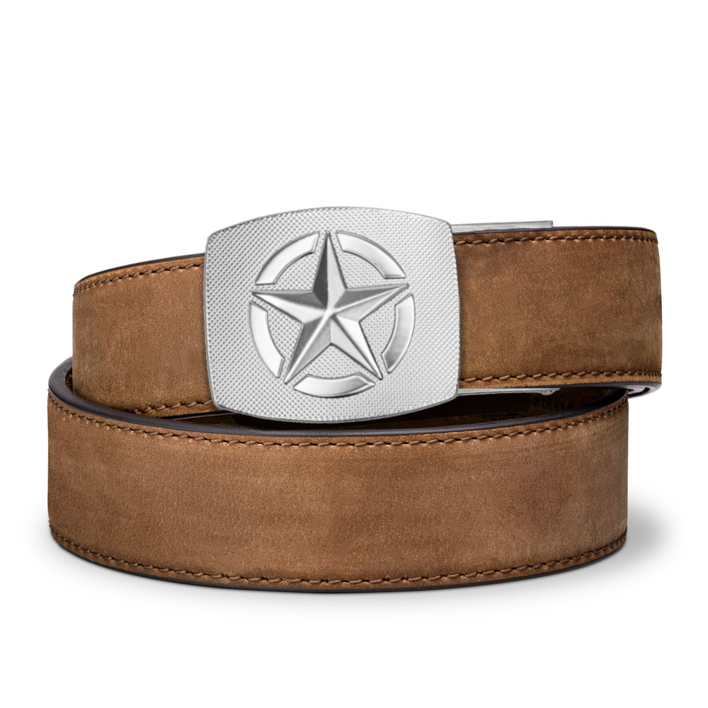 STAR BUCKLE | Premium Brown Buffalo Leather Gun Belt for Men & Women - Durable Western Cowboy Belt for Concealed Carry, Hunting & Outdoor Activities