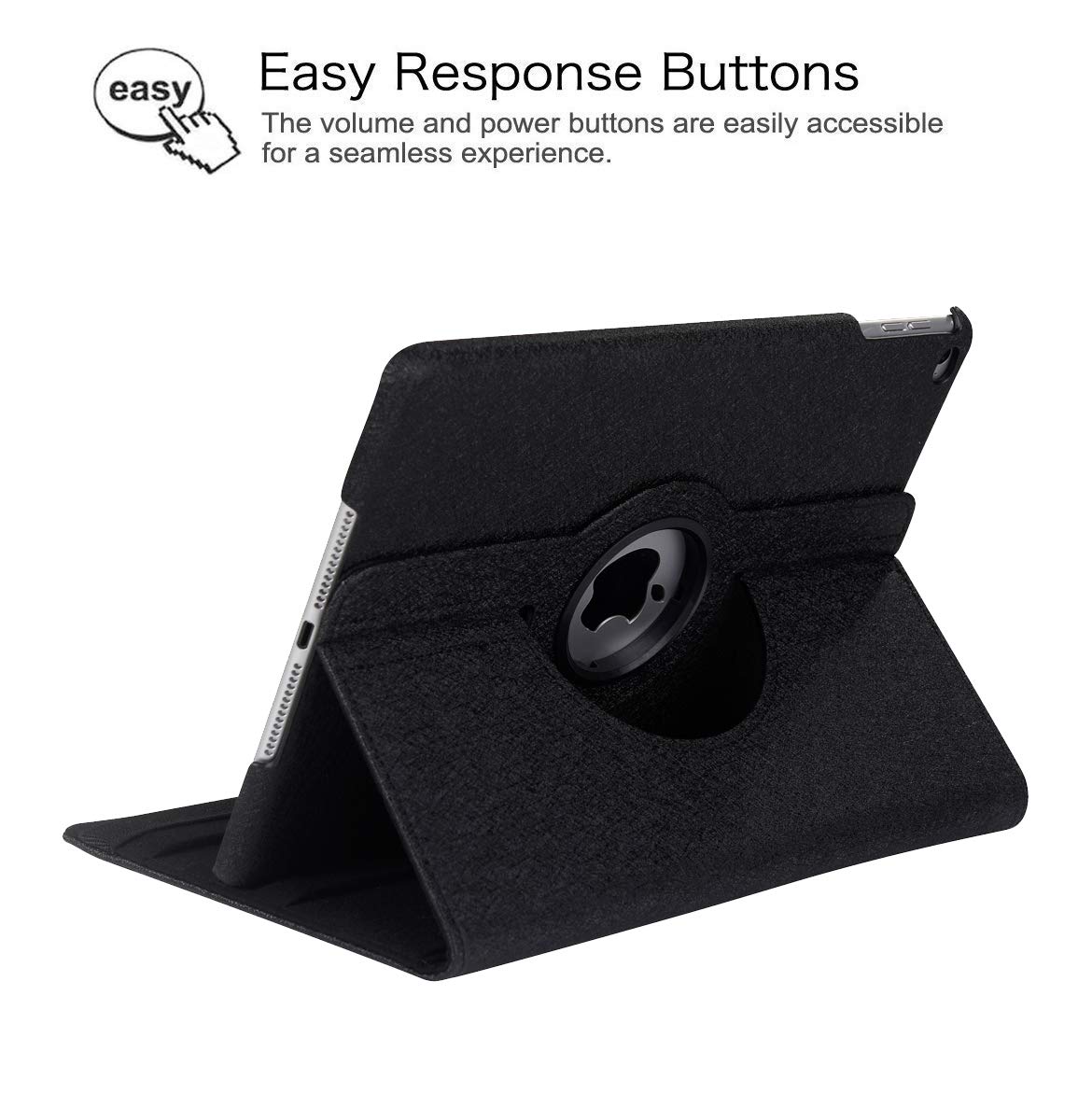 360° Rotating Stand Protective Case for iPad 9.7 inch (5th/6th Gen) & iPad Air 2 - Auto Sleep/Wake Smart Cover with Shockproof Design - Perfect for Work, Travel & Home Use (Black)