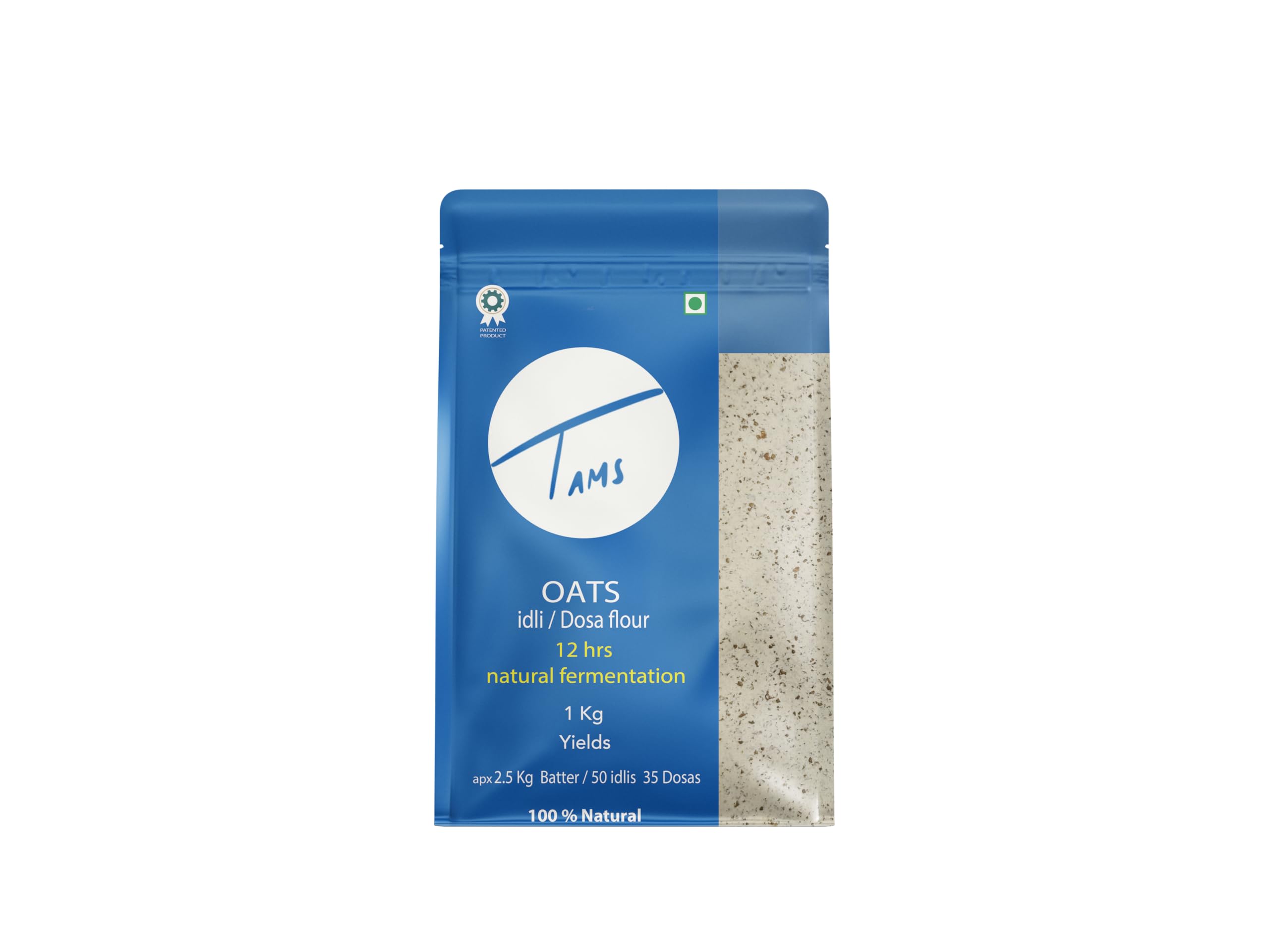 Tams Oats Idli Dosa Flour 1kg - Naturally Fermenting Flour with 6 Months Shelf Life | Makes 2.5kg Batter for 60 Soft & Healthy Idlis | No Additives, Chemicals or Yeast | Easy to Prepare Homemade South Indian Breakfast | Perfect for Quick Meals, Vegan Diets & Gluten-Free Lifestyles