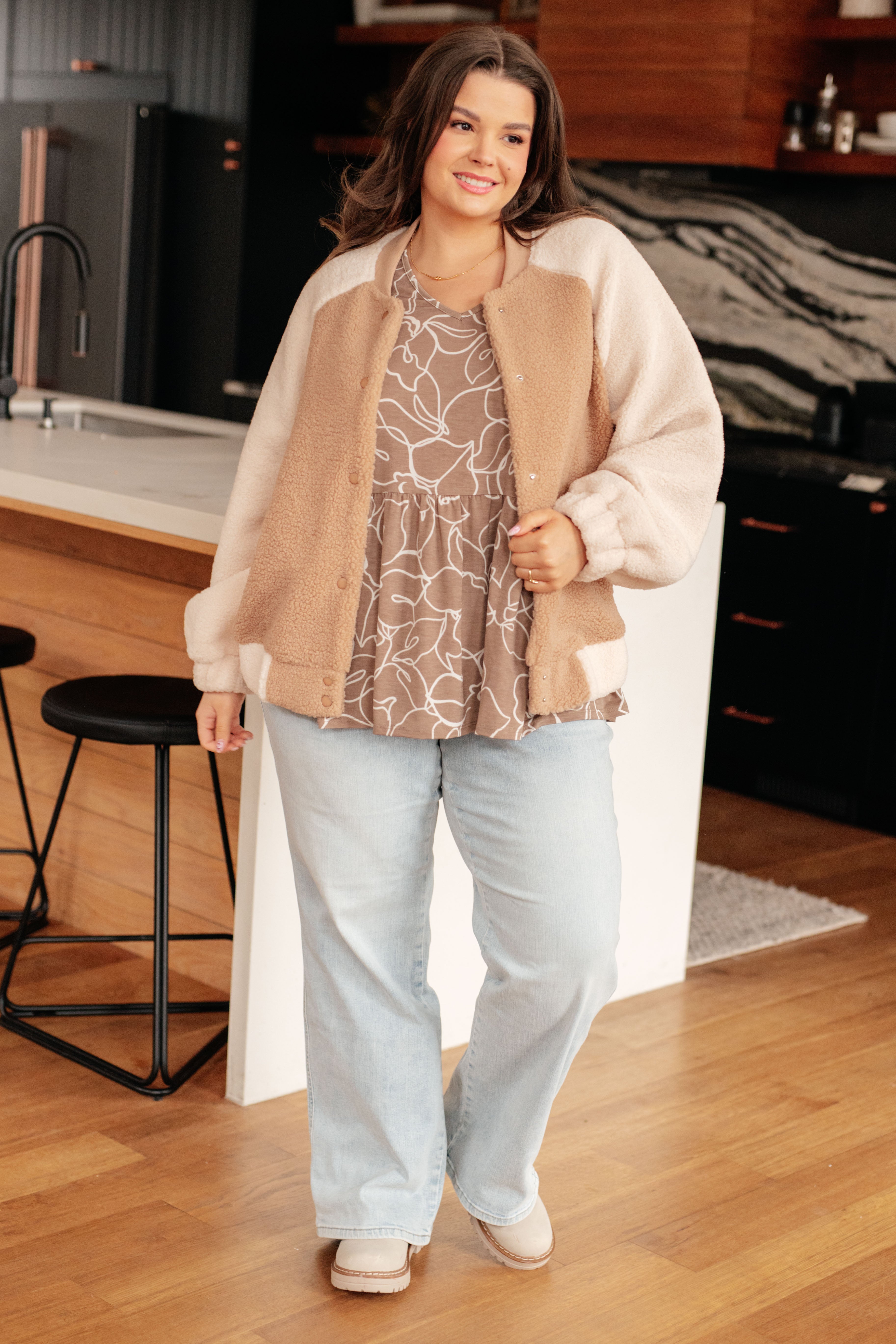 Mocha Petals V Neck Top for Women - Flowy Boho Blouse with Floral Print - Perfect for Casual Outings, Date Nights & Summer Vacations