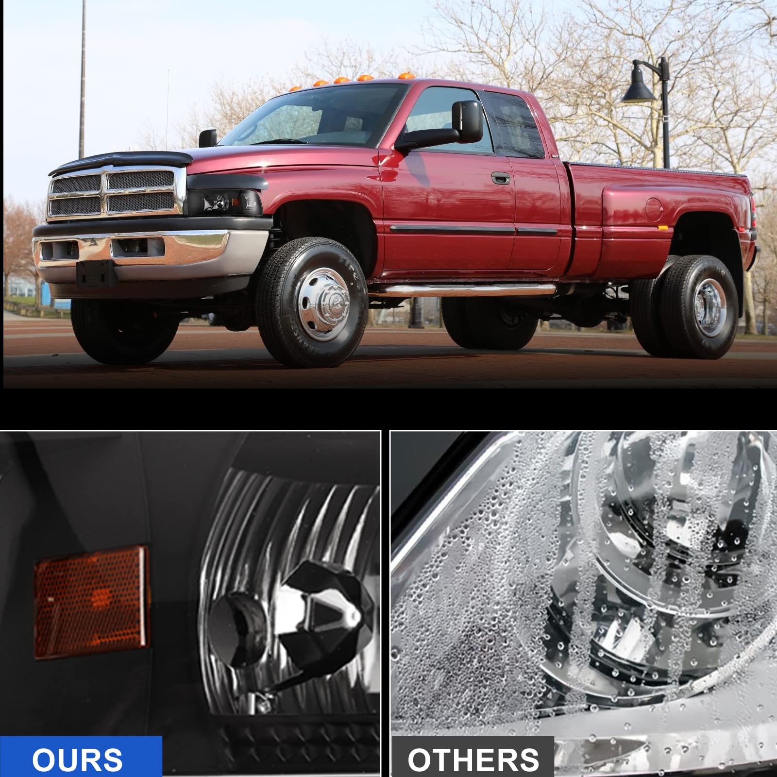 ROXX Projector Headlights Assembly for 1994-2001 Dodge Ram 1500, 1994-2002 Dodge Ram 2500/3500, 1995-2002 Dodge Ram 4000 - Direct Replacement Headlamps with Dual Beam, Turn Signal & Amber Reflector - Perfect for Off-Roading, Night Driving & Truck Customization