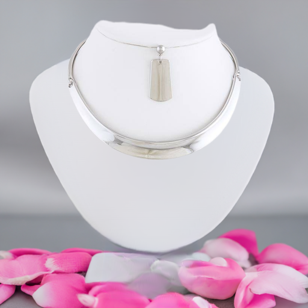 Elegant Silver Collar Necklace Jewelry Set for Women - Minimalist Modern Choker & Pendant Necklace | Perfect for Date Night, Wedding, Party & Everyday Wear