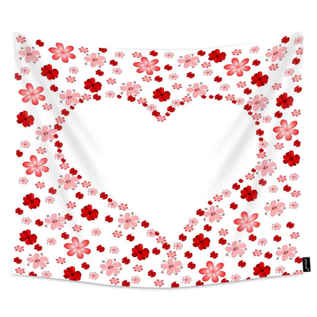 oFloral Happy Valentine's Day Wall Tapestry - Heart Shaped Red Floral Design for Home Decor, Bedroom, Dorm Room - 51x60 Inches - Perfect for Romantic Decorations, Wedding Backdrop & Anniversary Gifts