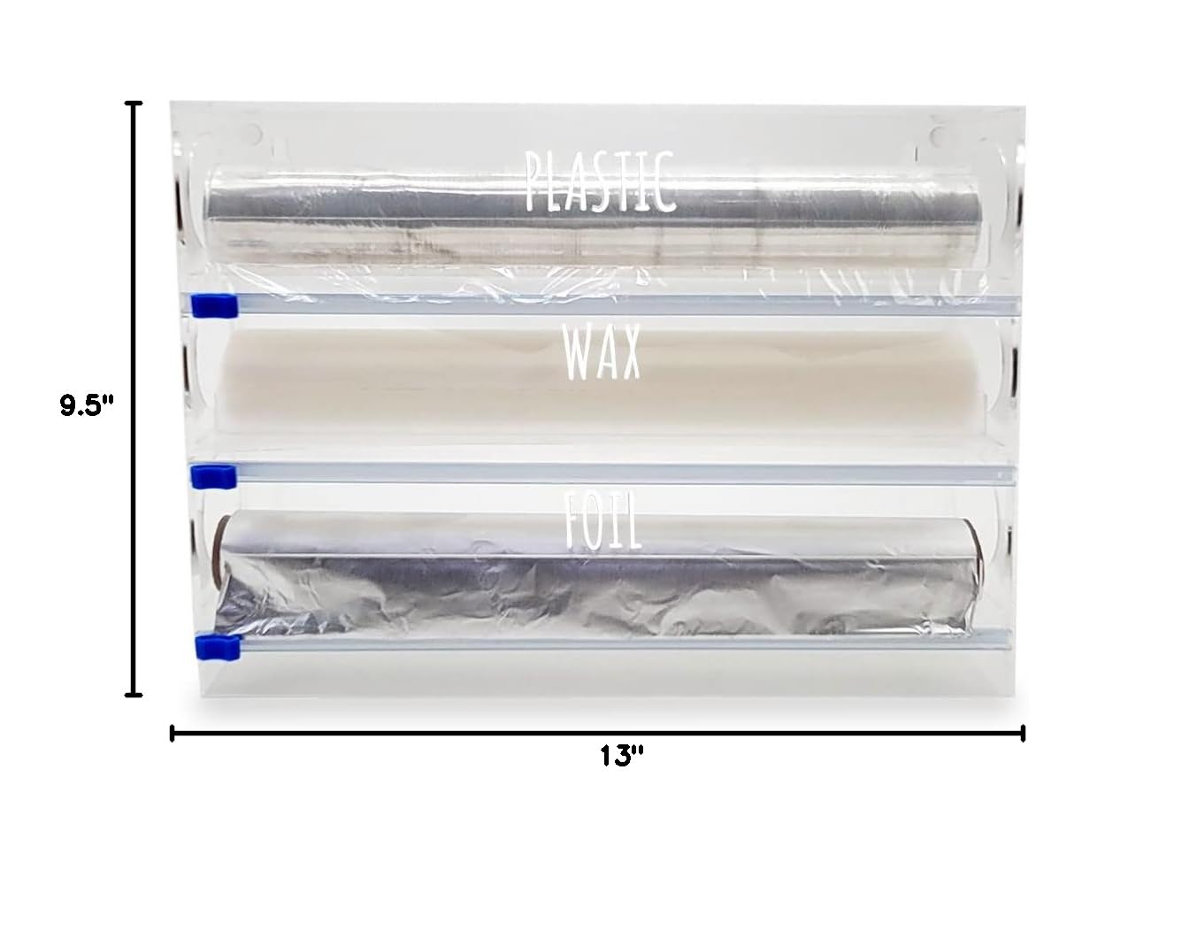 Premium Acrylic 3-in-1 Plastic Wrap, Wax Paper & Aluminum Foil Dispenser - Drawer or Wall Mountable Kitchen Organizer (Clear) - Perfect for Food Storage, Meal Prep & Countertop Organization