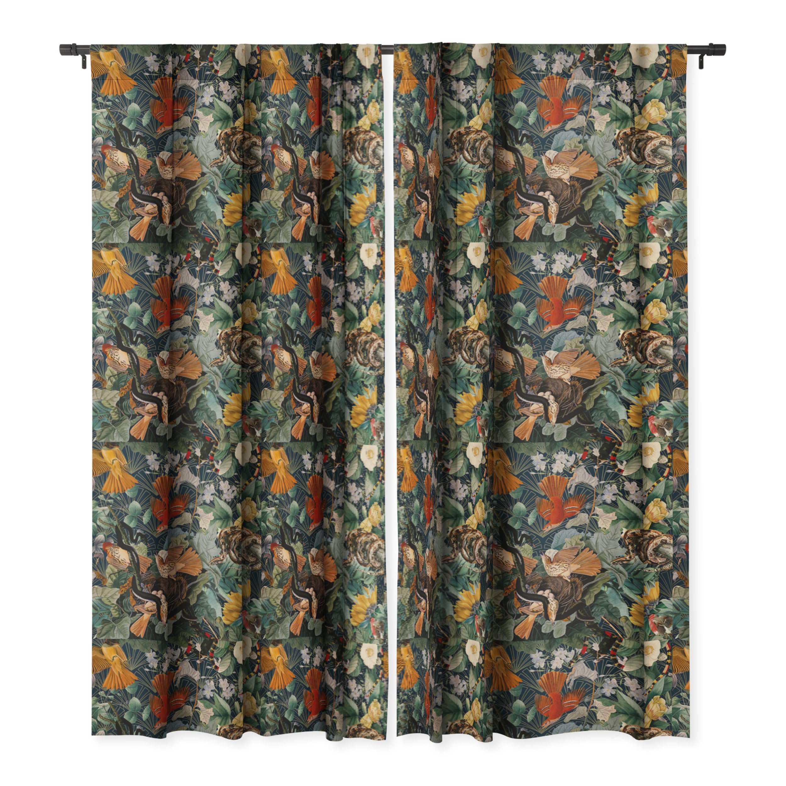 Blackout Curtains 50x96 Inches Extra Long Floor to Ceiling - Modern Birds and Snakes Print Window Treatment by Burcu Korkmazyurek - Perfect for Bedroom, Living Room & Home Theater Light Blocking