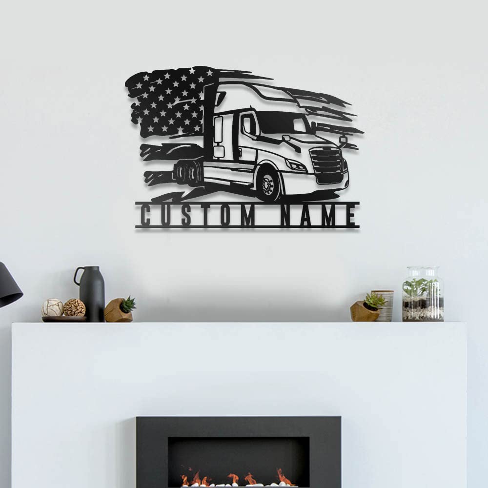 Custom Cascadia Truck Metal Wall Art with LED Lights - Personalized Trucker Black Metal Sign for Living Room, Outdoor Decor - Large 24x24 Inch Home Gift for Truck Drivers - Perfect for Man Cave, Garage & Office Decor