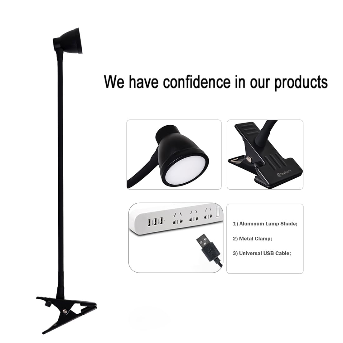Adjustable Clamp Desk Lamp with 10 LED Beads - 3000K-6500K Color Temperature & 6 Lighting Modes - Clip On Reading Light for Study, Office, and Bedroom (Black, AC Adapter Not Included)