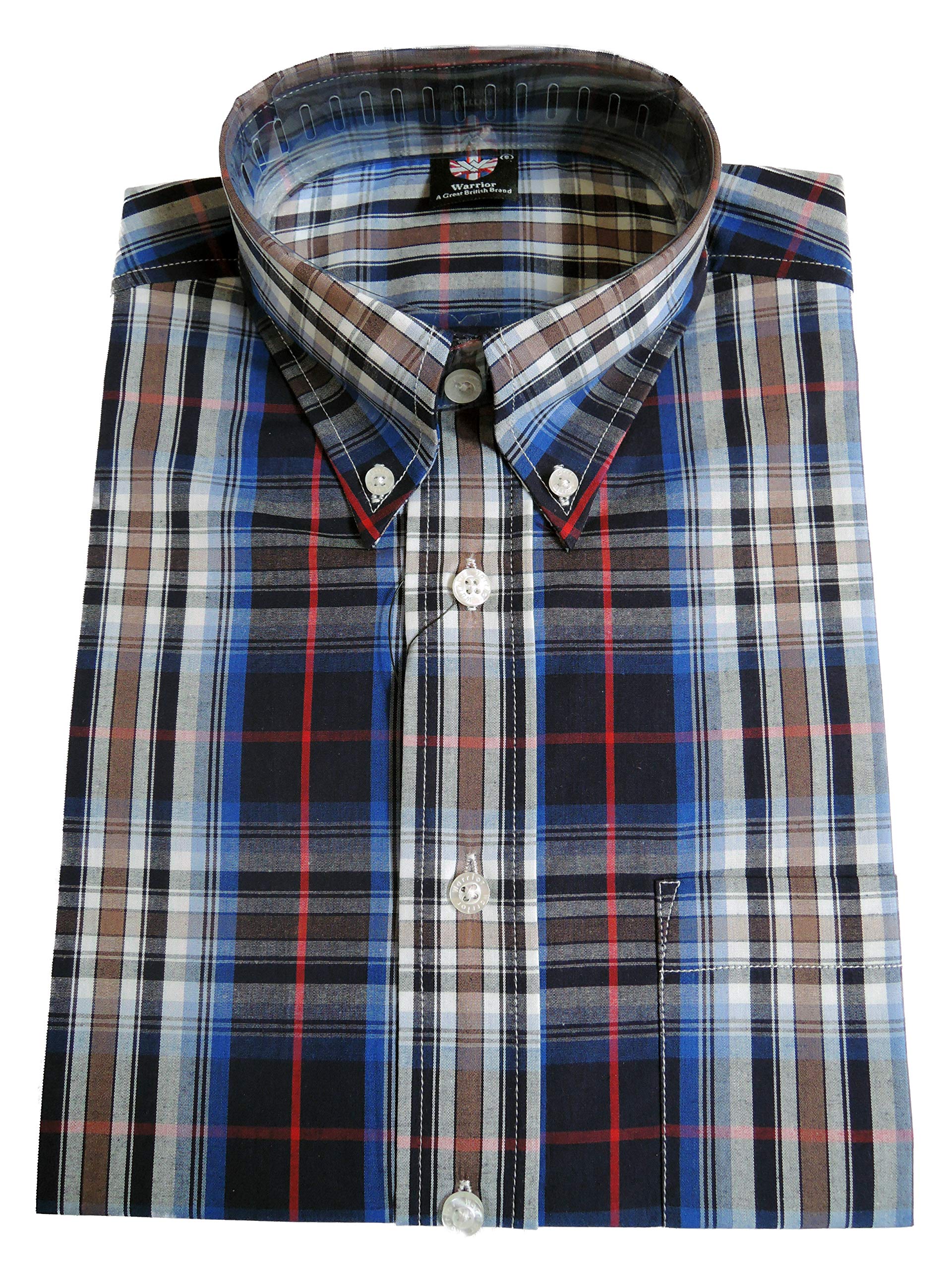 Warrior Clothing England Men's Retro Punk Short Sleeve Button Down Shirt - Slim Fit Vintage Style Casual Shirt for Men | Perfect for Concerts, Festivals & Streetwear Fashion