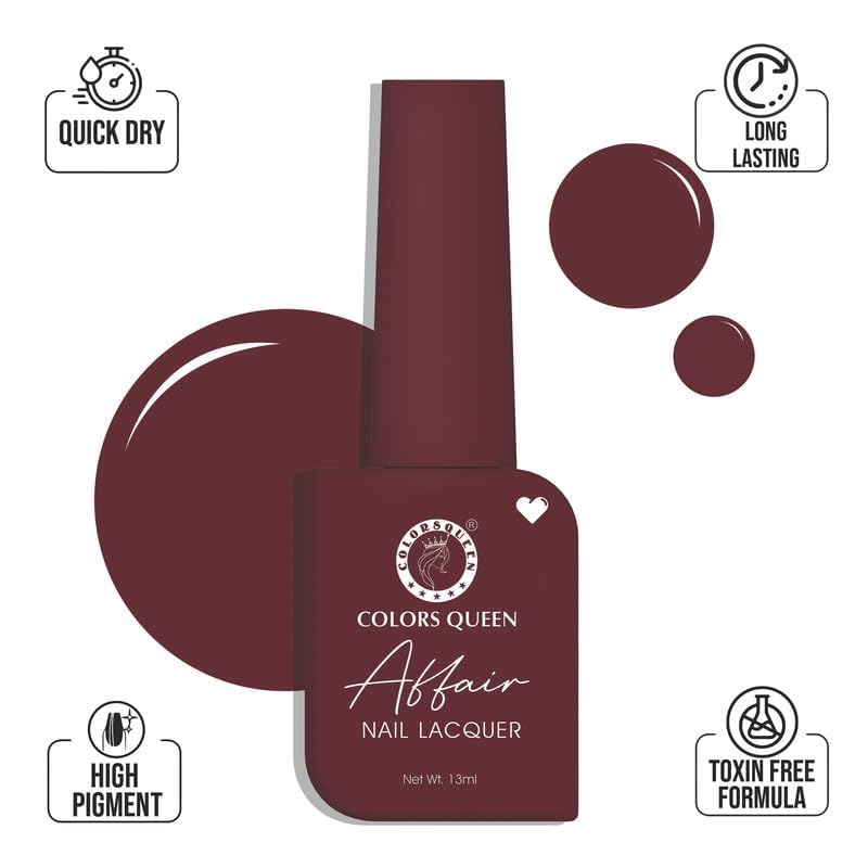COLORS QUEEN Affair Nail Polish - 01 Regal Ruby, 13Ml | Quick Drying, Long Lasting, Chip Resistant Nail Polish | Non-Toxic, Semi Matte Finish | Perfect for Date Nights, Parties & Special Occasions