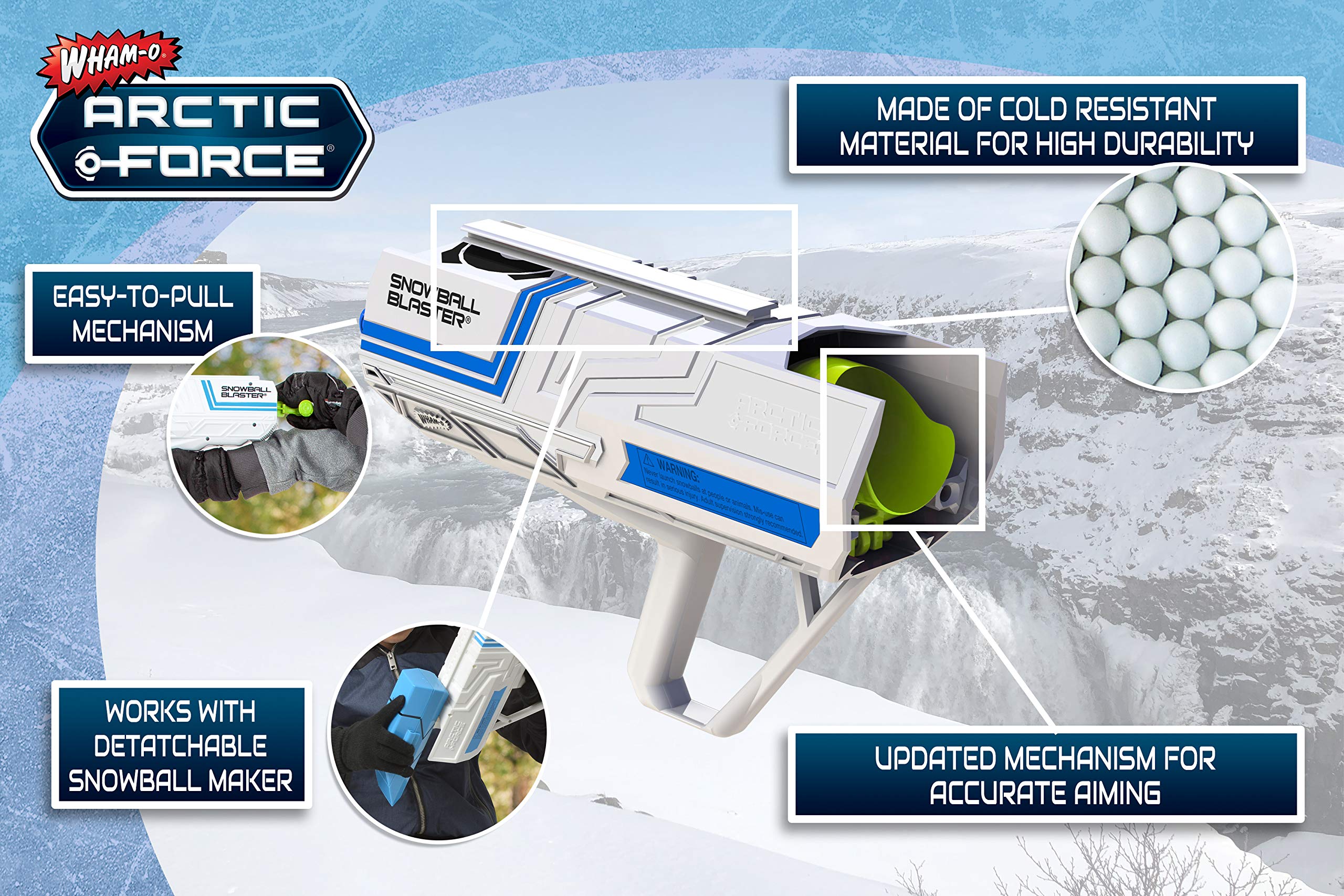 Wham-O Arctic Force Snowball Blaster with Detachable Snowball Maker - Comfortable Grip Handle for Accurate Throwing & Better Control - Easy to Aim Green Snow Ball Launcher for Winter Outdoor Play, Snowball Fights & Family Fun Activities