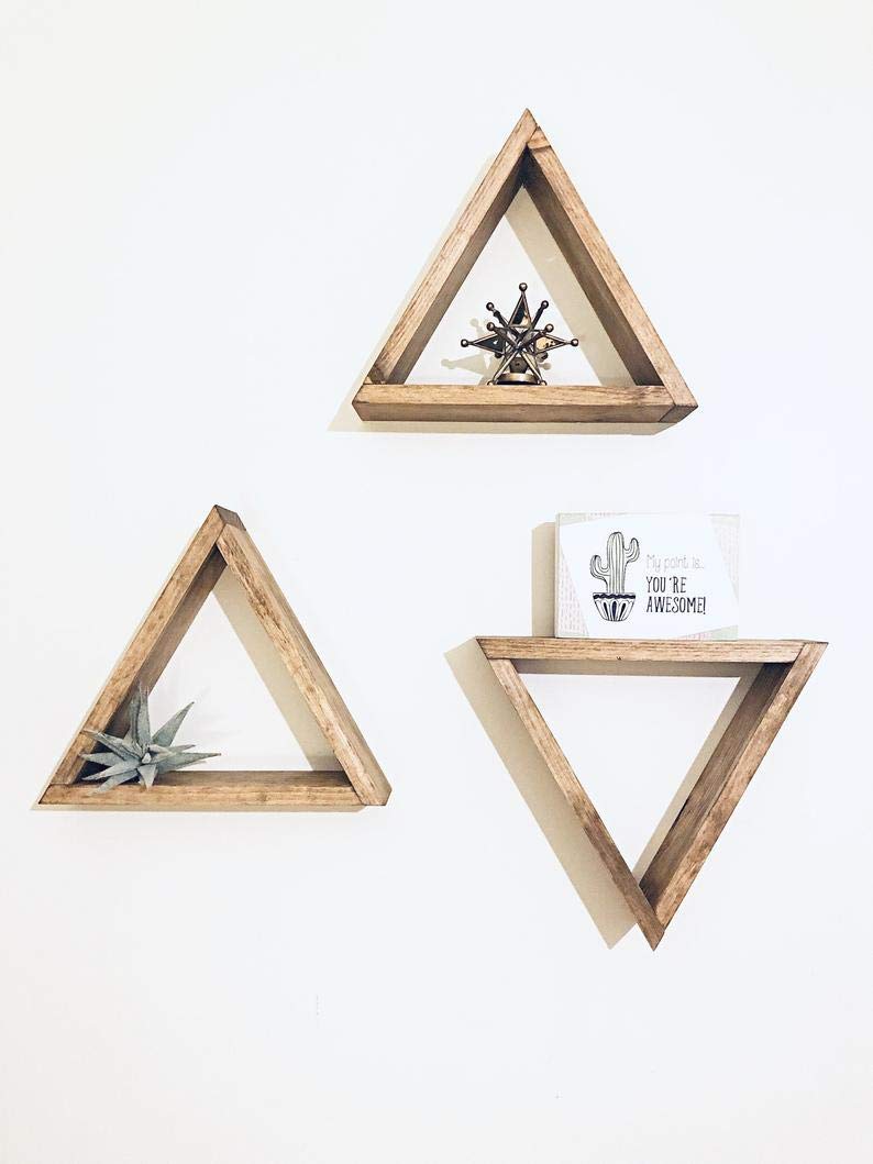 Farmhouse Triangle Shelves - Rustic Wood Floating Shelves for Wall Decor, Geometric Shadow Box Display Shelf - Perfect for Bathroom, Kitchen, Bedroom & Living Room Storage