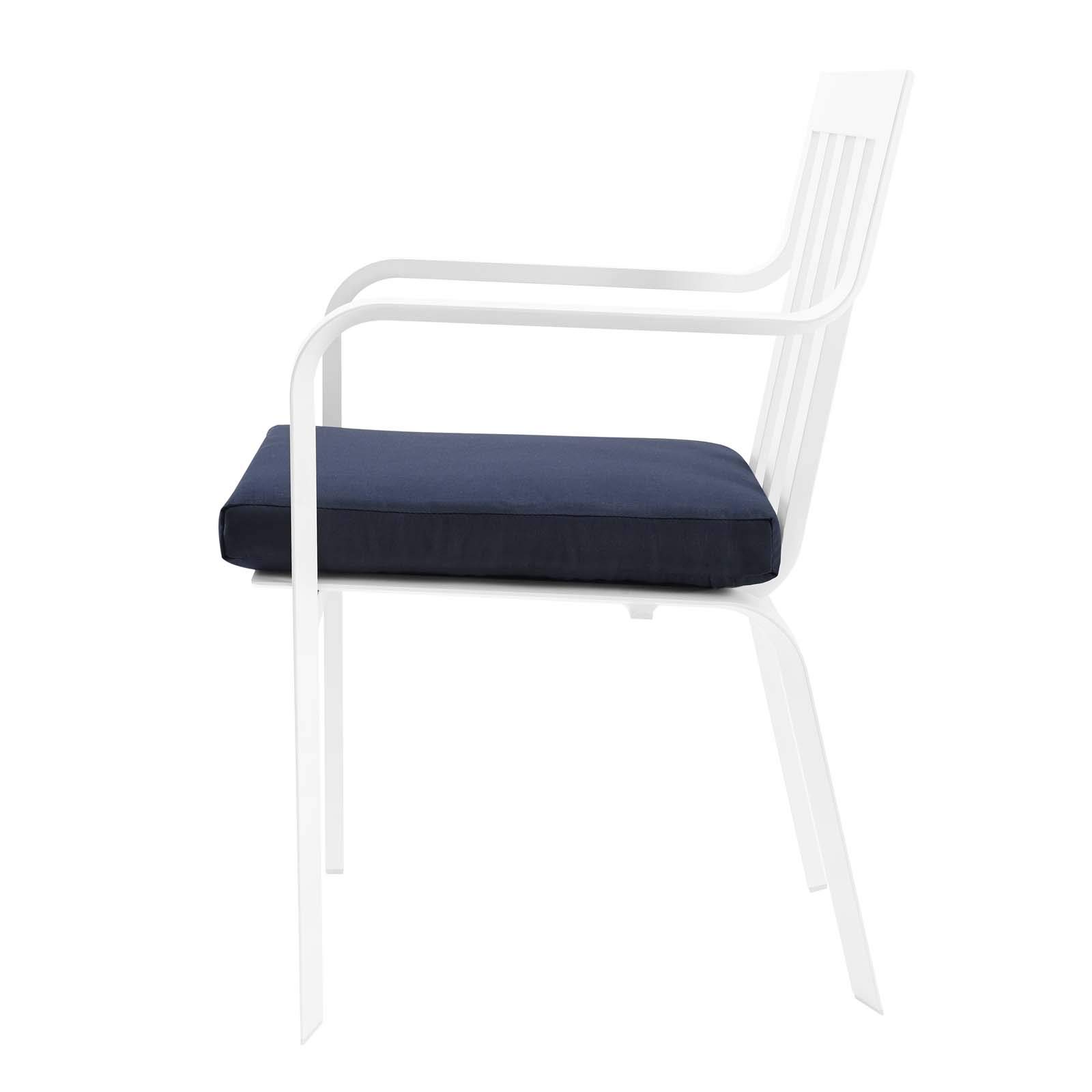 Modern Outdoor Patio Dining Armchair - Water-Resistant Navy Blue & White Fabric with Aluminum Frame - Perfect for Garden, Poolside, and Backyard Relaxation