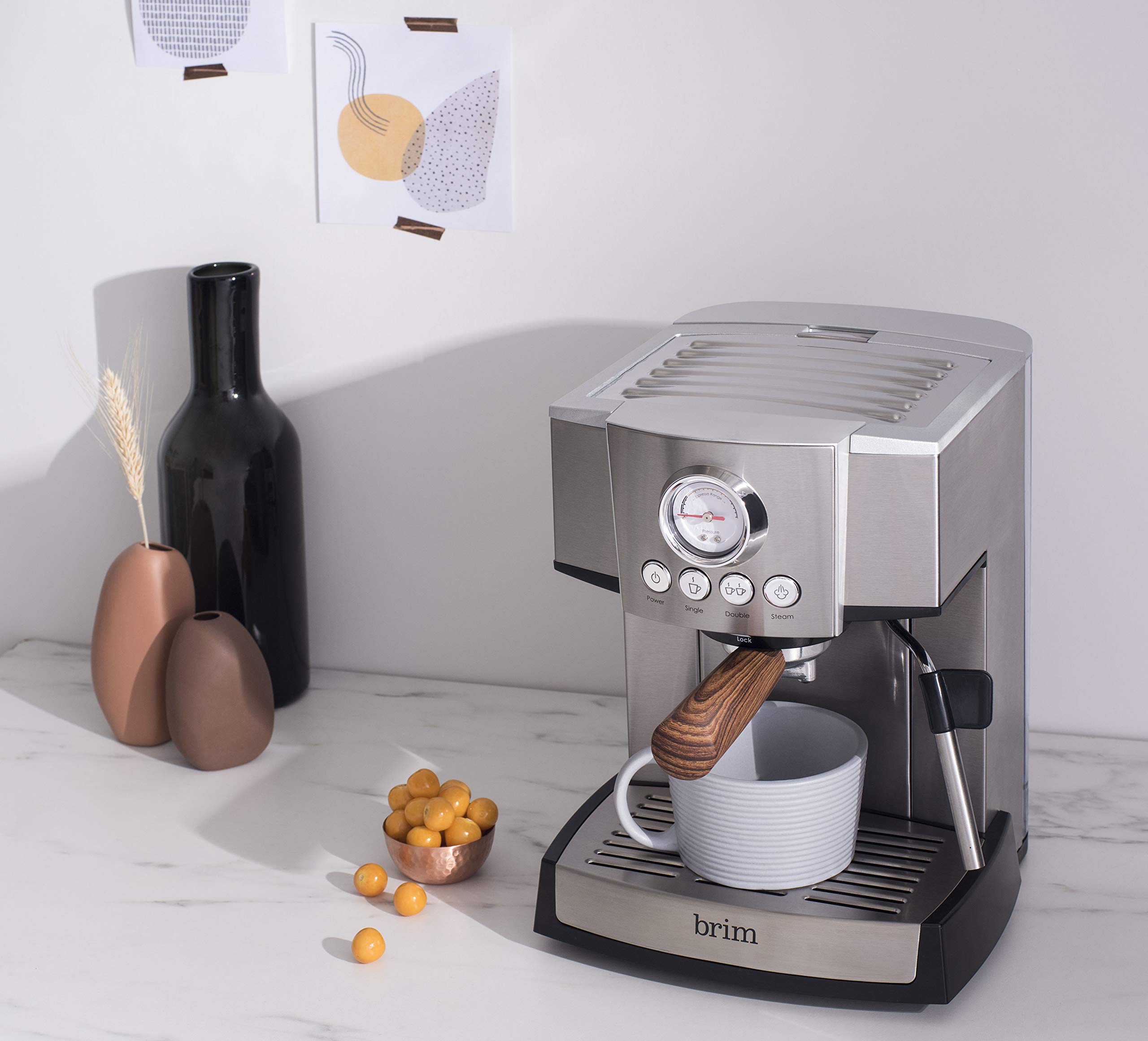15 Bar Espresso Machine with Milk Frother - Professional Cappuccino, Latte & Americano Maker - Stainless Steel Coffee Machine with Removable Parts & Wood Handle for Easy Cleaning - Perfect for Home Baristas & Coffee Shops