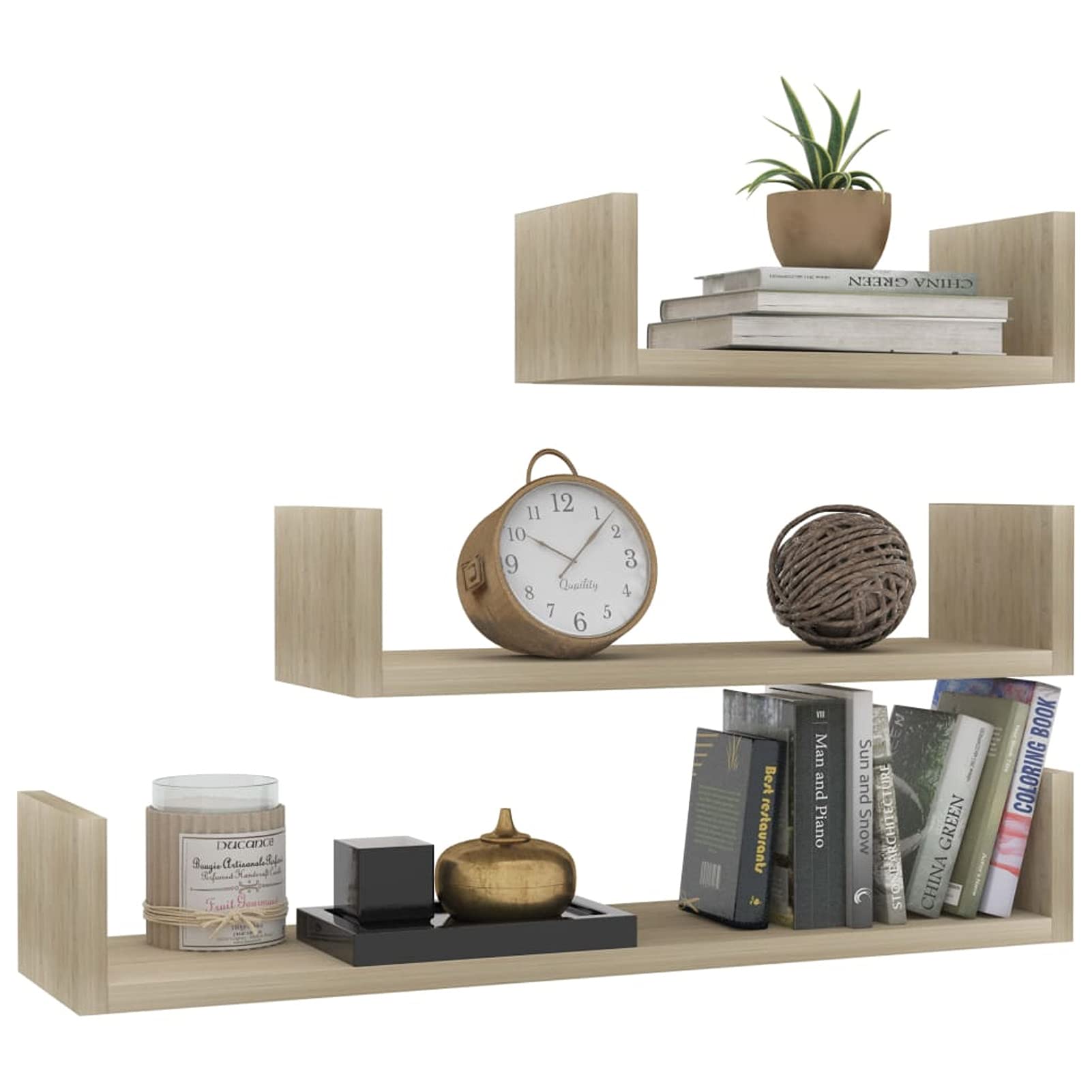 Tidyard 3-Piece Floating Shelves Set - Chipboard Wall Mounted Display Stand for Collectibles, Photos & Storage - Sonoma Oak Finish - Perfect for Living Room, Bedroom, Home & Office Decor - Ideal for Showcasing Memorabilia, Books & Decorative Items