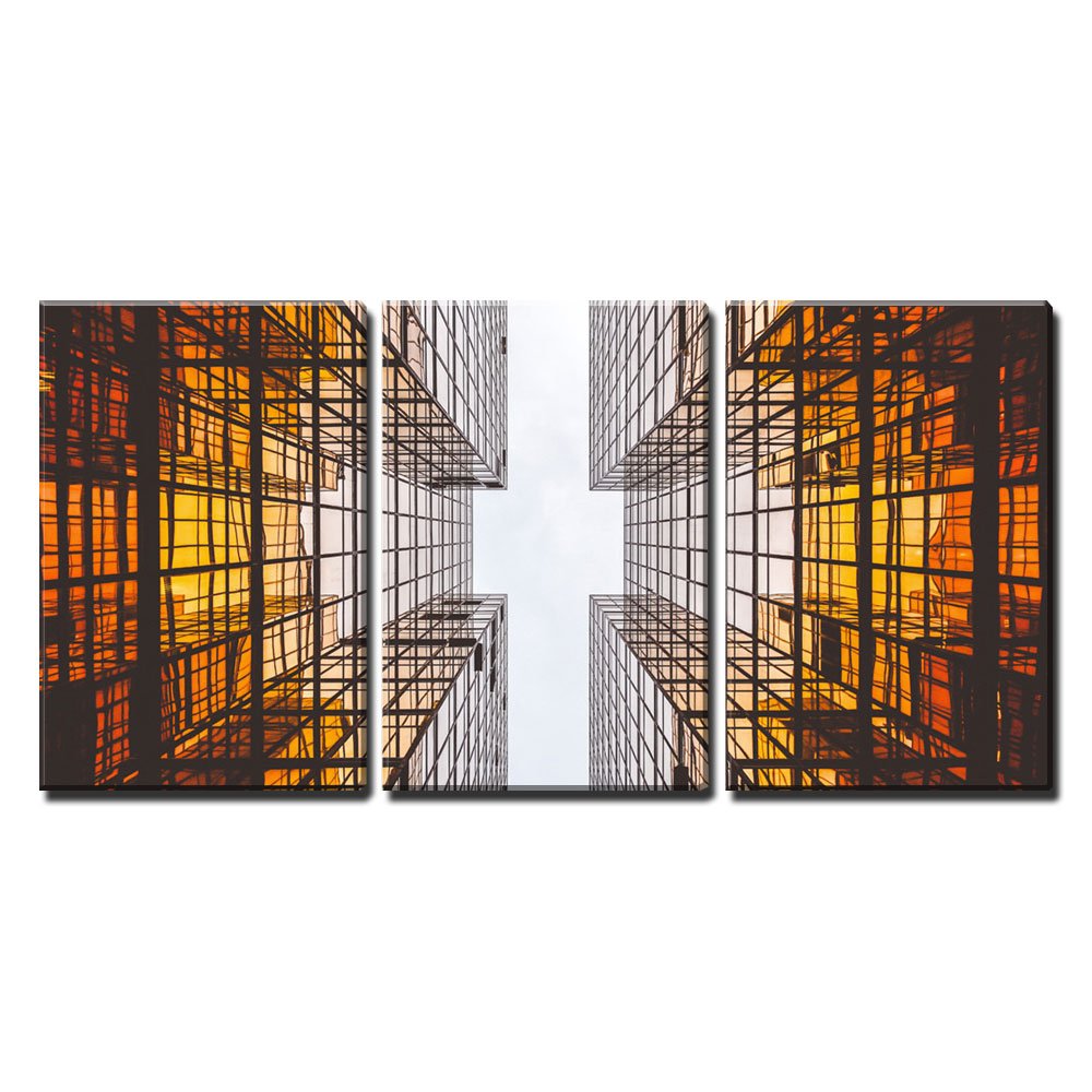 Wall26 - 3 Piece Canvas Wall Art Set - Skyscraper Cityscape Looking Up at Blue Sky - Modern Framed Home Decor for Living Room & Office - Stretched & Ready to Hang - 24x36 Inches (3 Panels) - Perfect for Urban Contemporary Interior Design