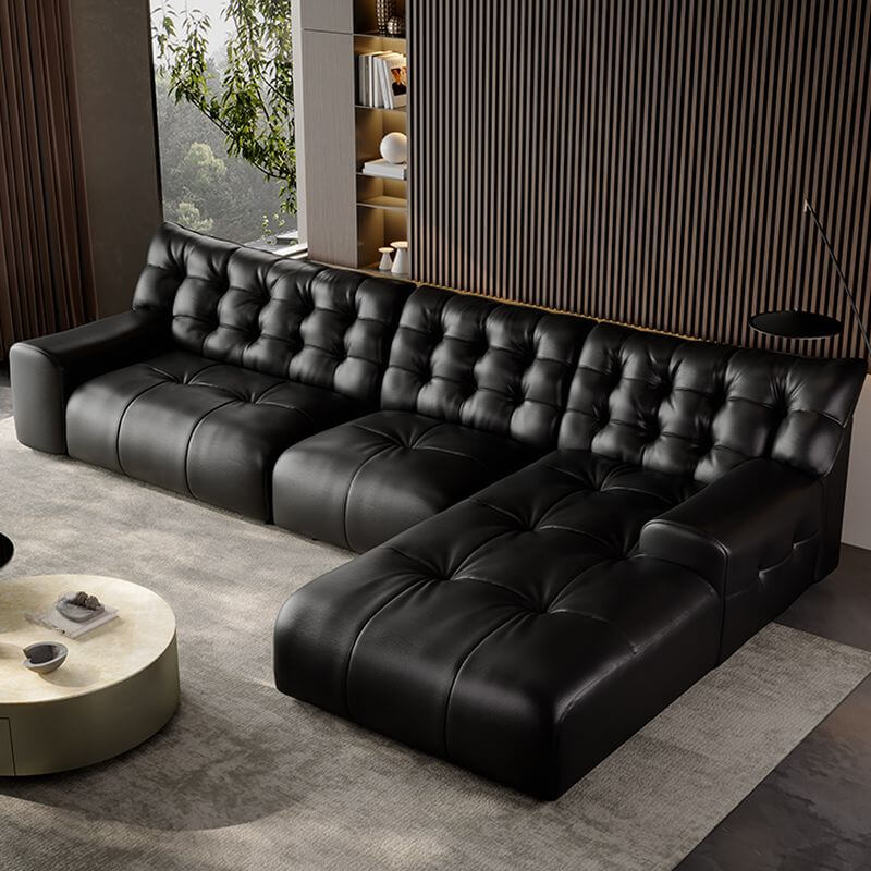 Premium L-Shaped Recliner Sofa with Decorative Stitched Ink Fabric, Hidden Support & Sturdy Pine Wood Frame - Perfect for Living Room, Home Theater & Family Gatherings