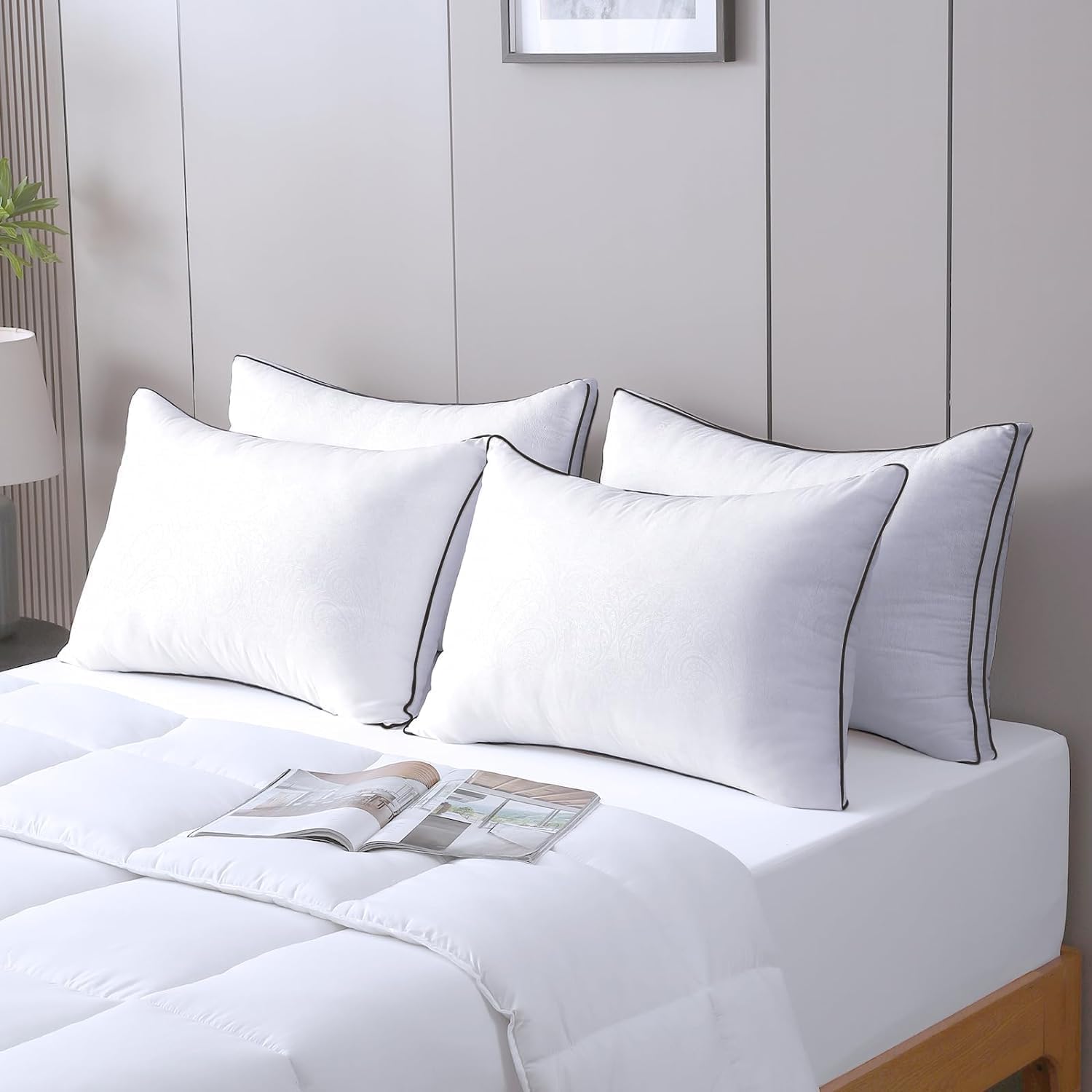 JOLLYVOGUE King Size Pillows Set of 4 - Ultra Soft & Supportive Bed Pillows for Side, Back & Stomach Sleepers | Down Alternative Hotel Collection Pillows | Perfect for Home, Dorm & Guest Rooms (Classic Design)