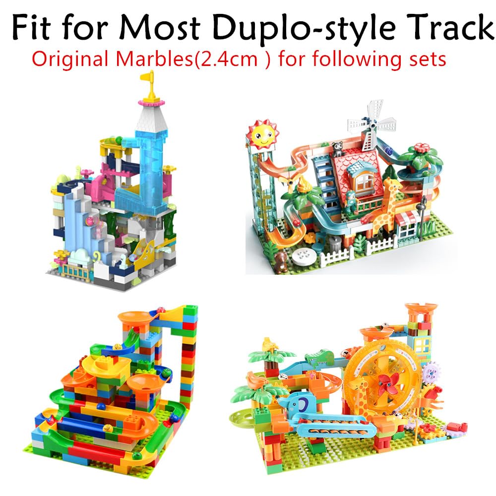 Replacement Plastic Marbles 2.4cm for Marble Run Track & Building Blocks - 24pcs DIY Extra Marbles with Cute Faces - Perfect for STEM Toys, Educational Games & Kids' Creative Play