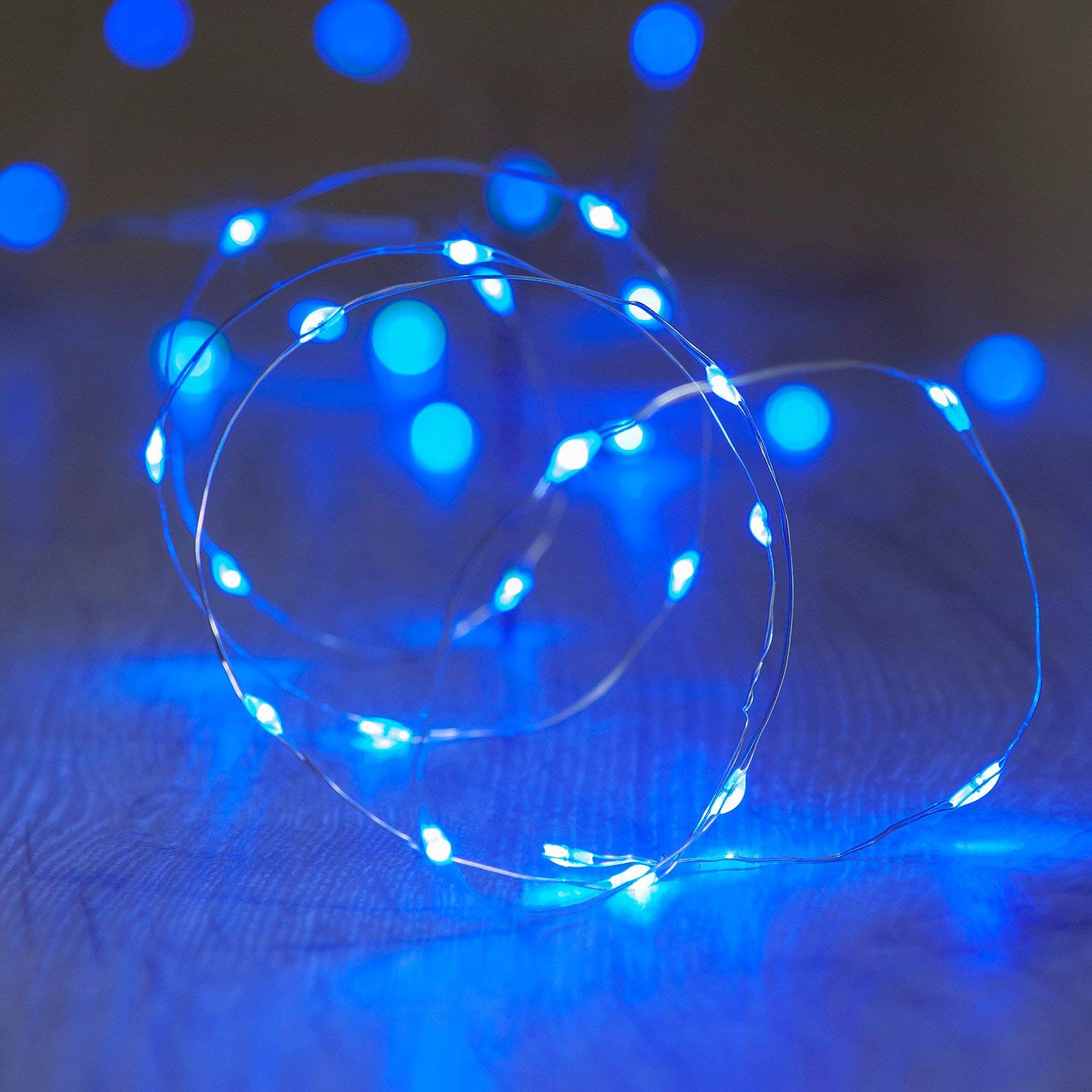 ANJAYLIA 2 Pack 33ft 100 LED Fairy Lights Battery Operated - Waterproof Blue String Lights with Remote Control & Timer, Dimmable Copper Wire Firefly Lights for Bedroom, Wedding, Party, Garden & Outdoor Decor