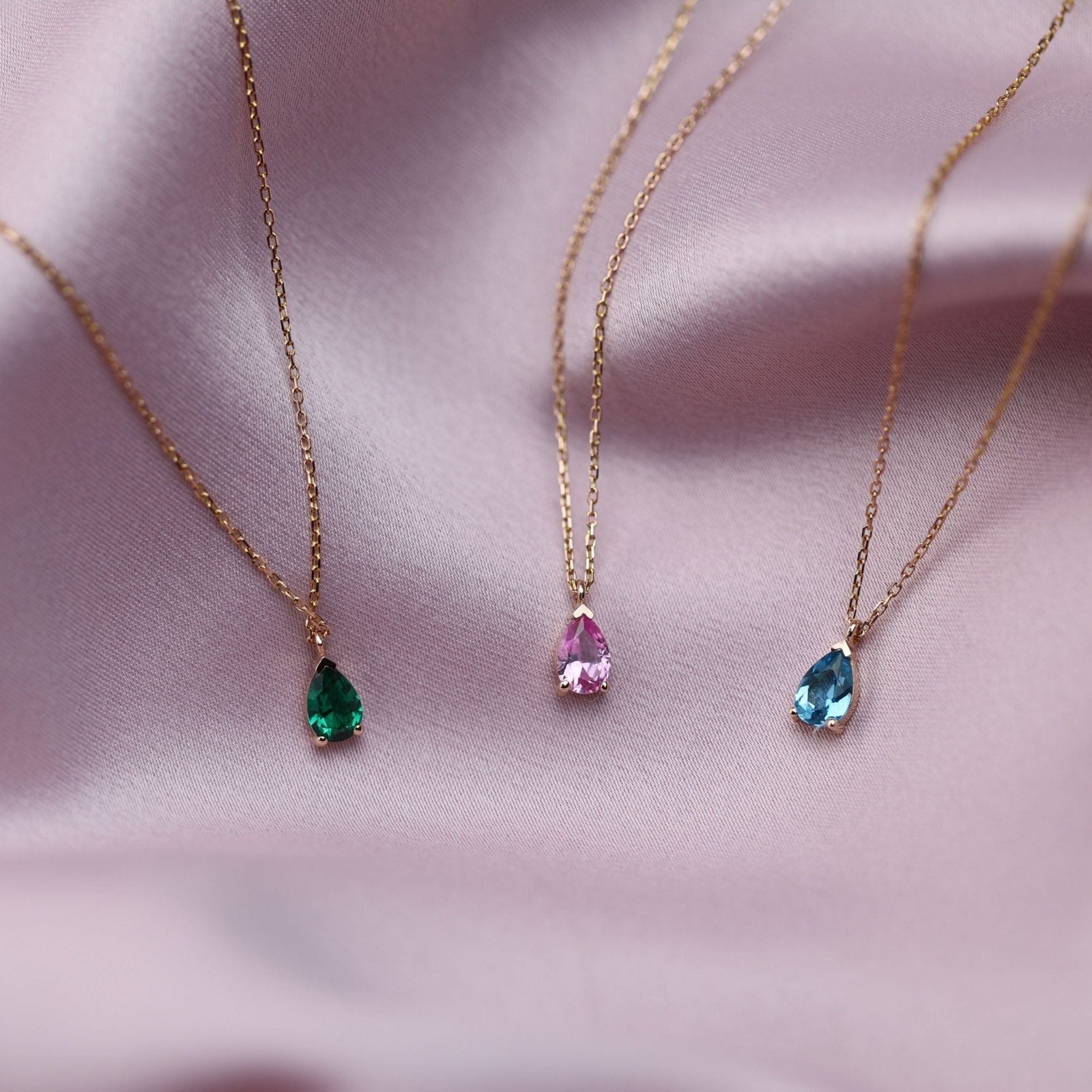 14K Solid Yellow Gold Emerald Teardrop Pendant Necklace - Elegant Dainty Jewelry for Women, Perfect Gift for Anniversary, Birthday & Special Occasions
