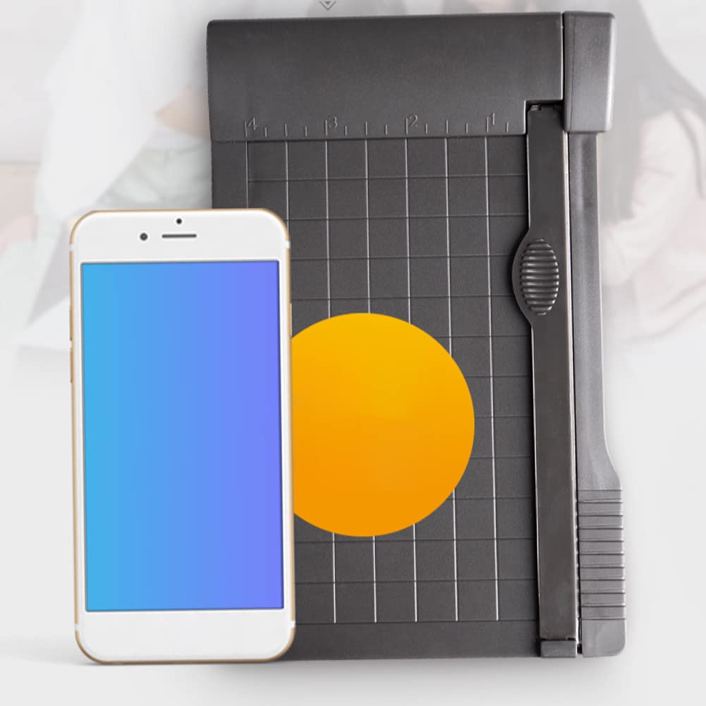 iKASUS Mini Paper Cutter with Grid Lines & Scale - Guillotine Trimmer for Cardstock, Cardboard, Laminating Sheets & Photo Labels | Perfect for Office, School & Photo Studio Projects | DIY Scrapbooking, Crafting & Document Cutting