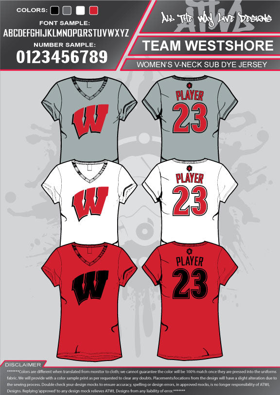 Team Westshore Parent BIG W Women's Sublimation Dye T-Shirts - Custom Printed Apparel for Sports Teams, Events & Casual Wear