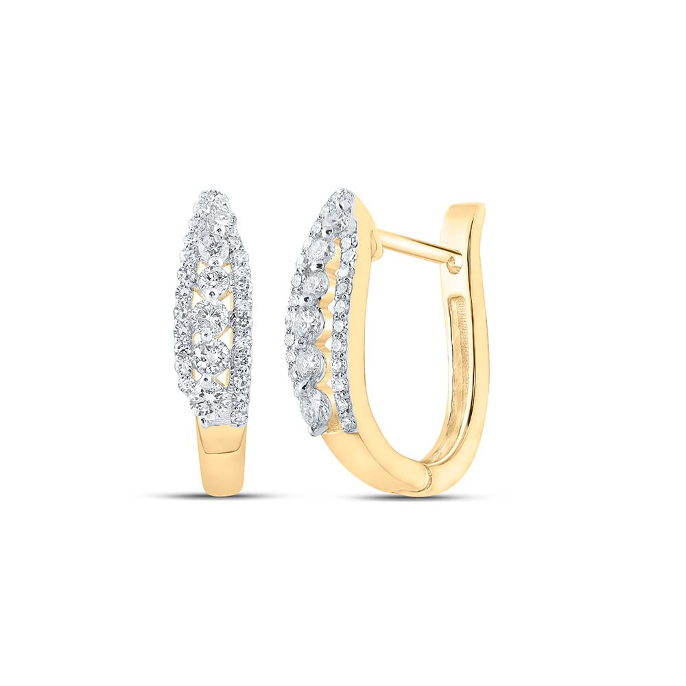 10K Yellow Gold Women's Round Diamond Hoop Earrings - 1/2 Carat Total Weight (CTTW) - Perfect for Everyday Wear, Parties & Special Occasions