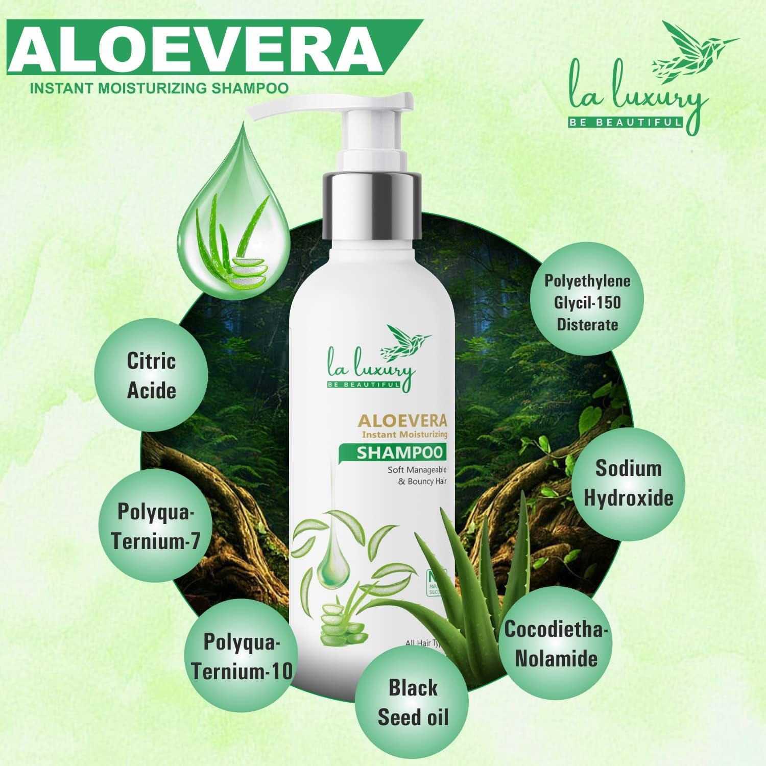LA LUXURY Aloe Vera Hair Growth Shampoo - Strengthening & Repair Treatment for Hair Fall Control | Anti-Dandruff Formula | 300ml | Perfect for Daily Use & Damaged Hair Care