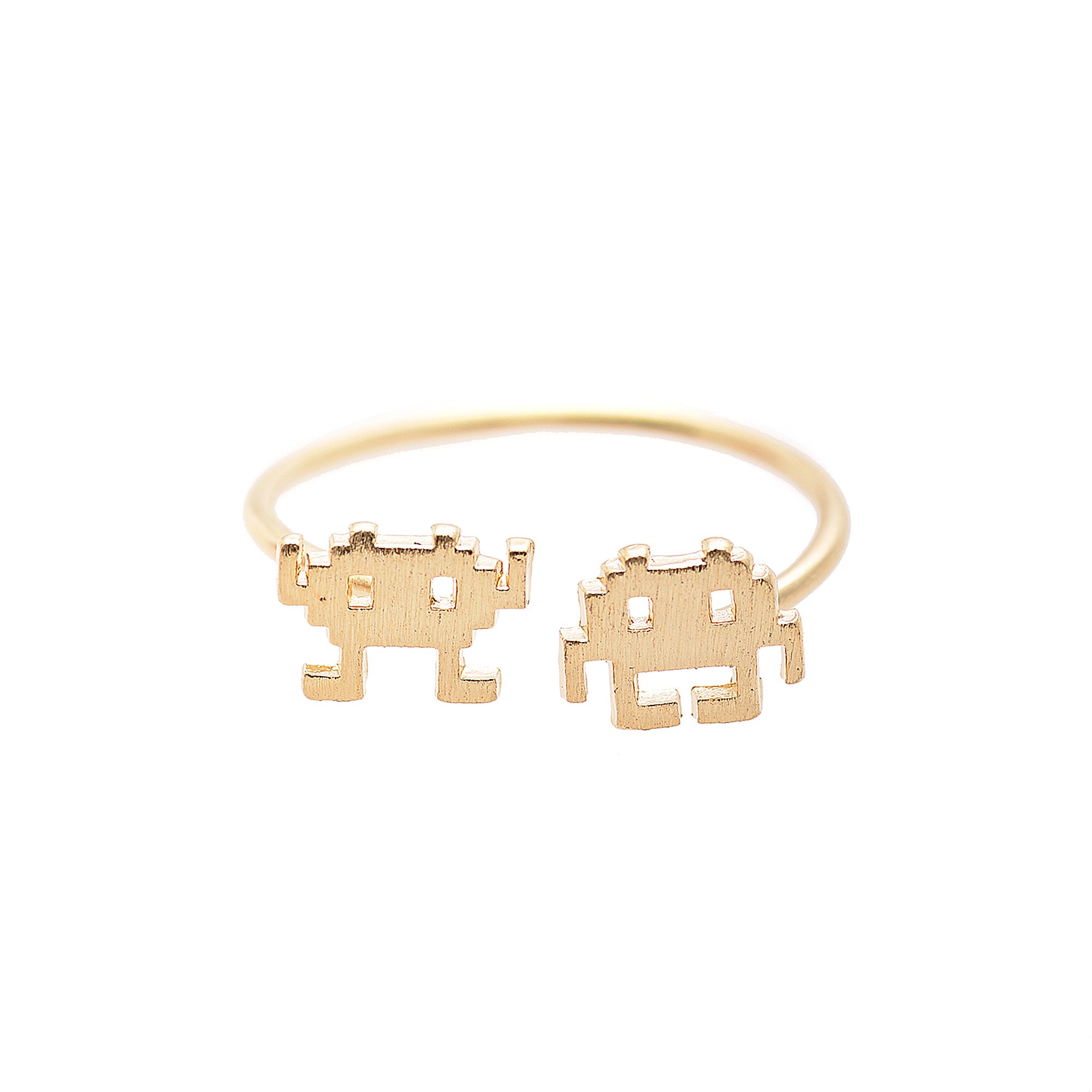 Handcrafted Brushed Metal Space Invader Game Ring - Unique Kitsch Jewelry for Gamers & Sci-Fi Fans - Perfect for Cosplay, Gifts & Retro Gaming Enthusiasts