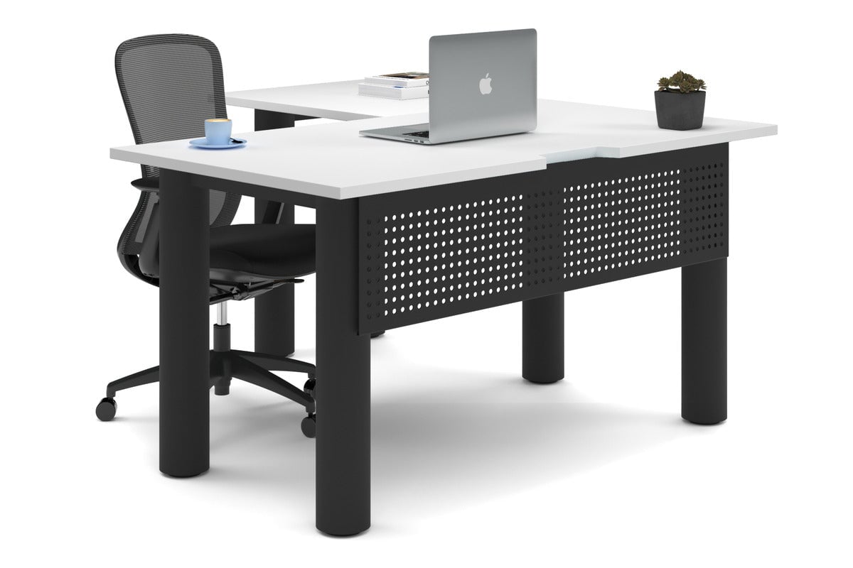 L-Shaped Corner Office Desk with Quadro Cylinder Legs - 1400L x 1550W, Cable Management Scallop - Perfect for Home Office, Study Room & Workspace Organization