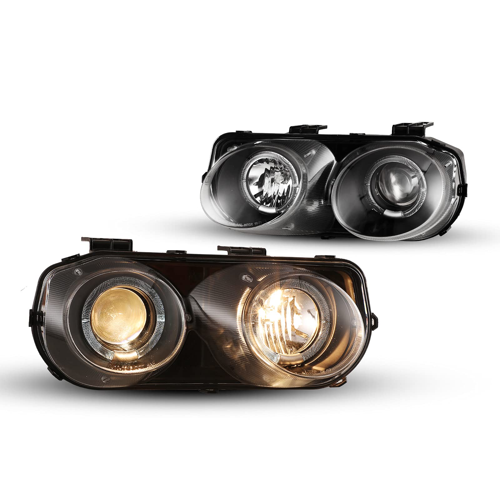 WOLFSTORM Halo Projector Headlight Assembly Replacement for 1994-1997 Acura Integra - Black Housing, LED Angel Eyes, DOT Approved (Perfect for Night Driving & Car Upgrades)