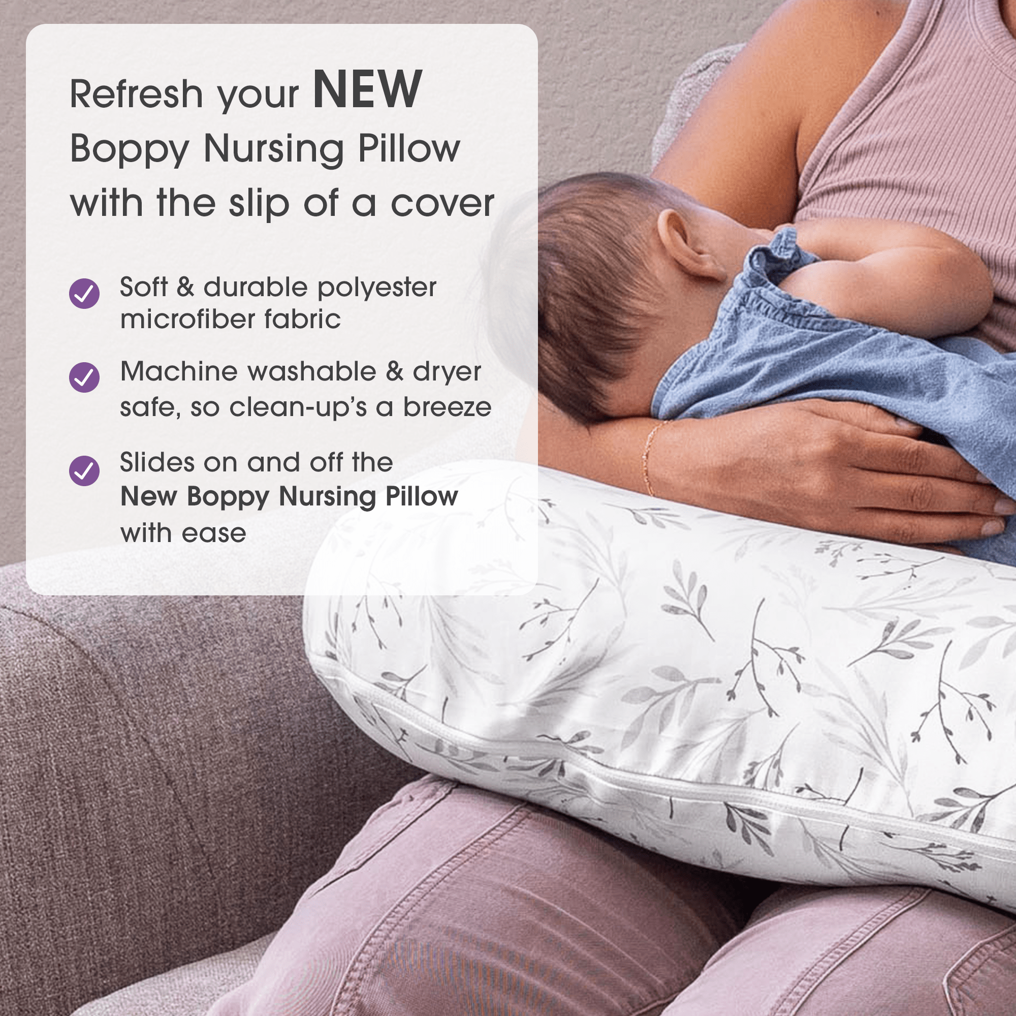 Boppy Nursing Pillow Cover - Soft, Washable & Breathable - Perfect for Breastfeeding, Baby Support & Comfort - Ideal for New Moms & Infants