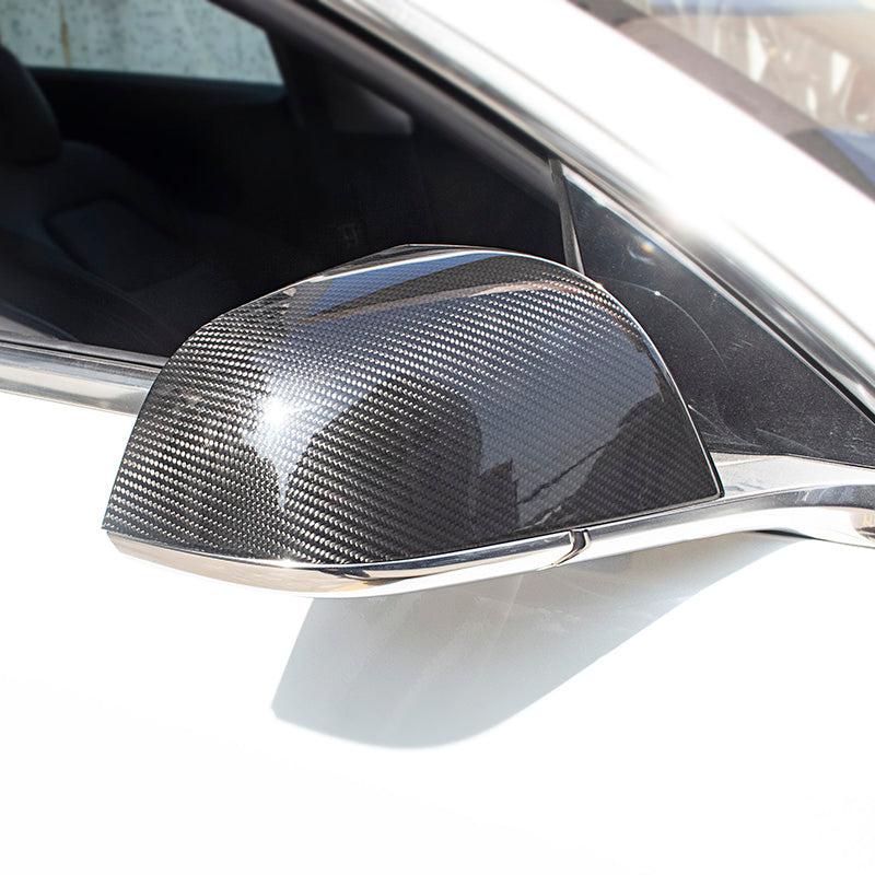 Premium Dry Carbon Fiber Mirror Cover Caps for Tesla Model 3/Y & 2024+ Model 3 Highland - OEM Fit Replacement Accessories | Enhance Style & Protection for Daily Driving & Car Shows